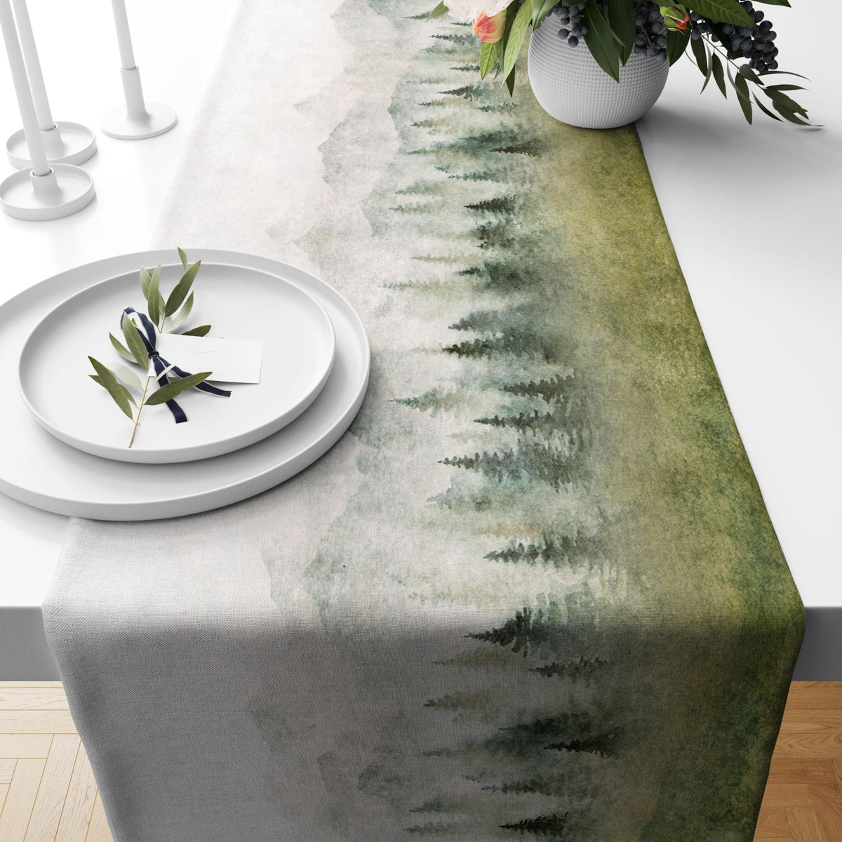 Watercolor Forest Table Runner (13x90inch / Forest-1)