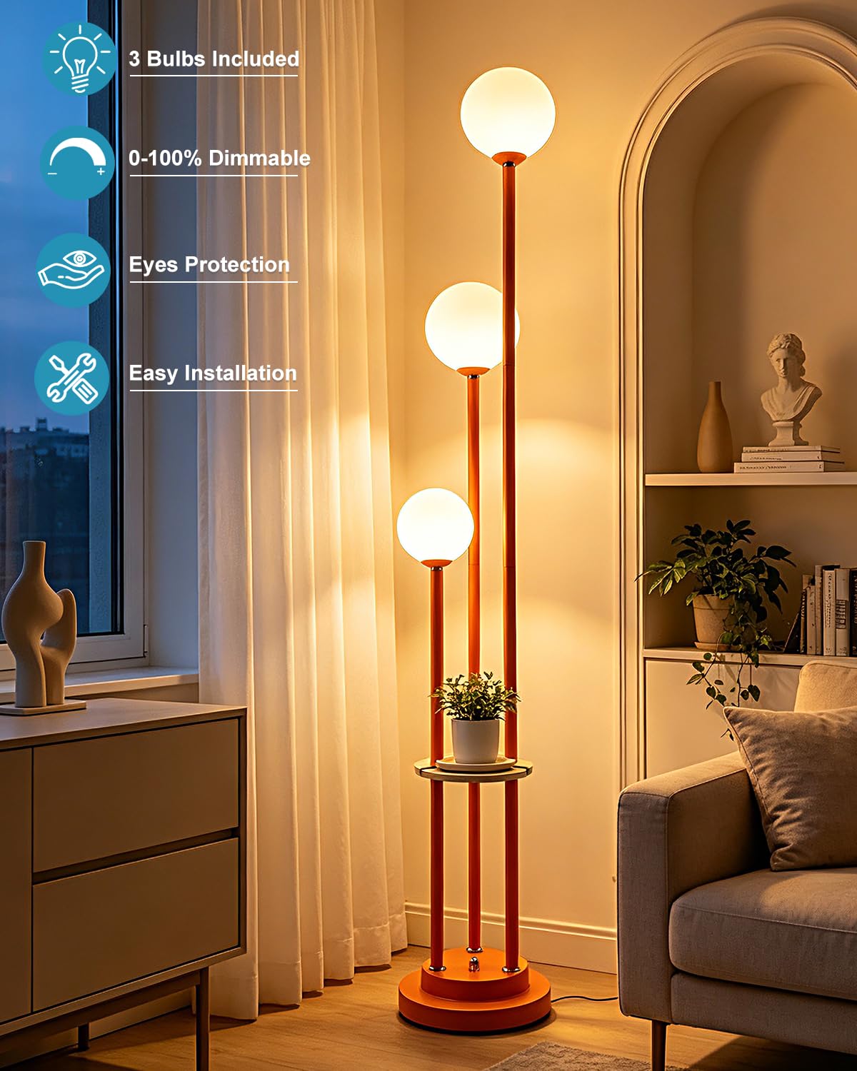 Orange Globe Floor Lamp 3 (A-Orange)