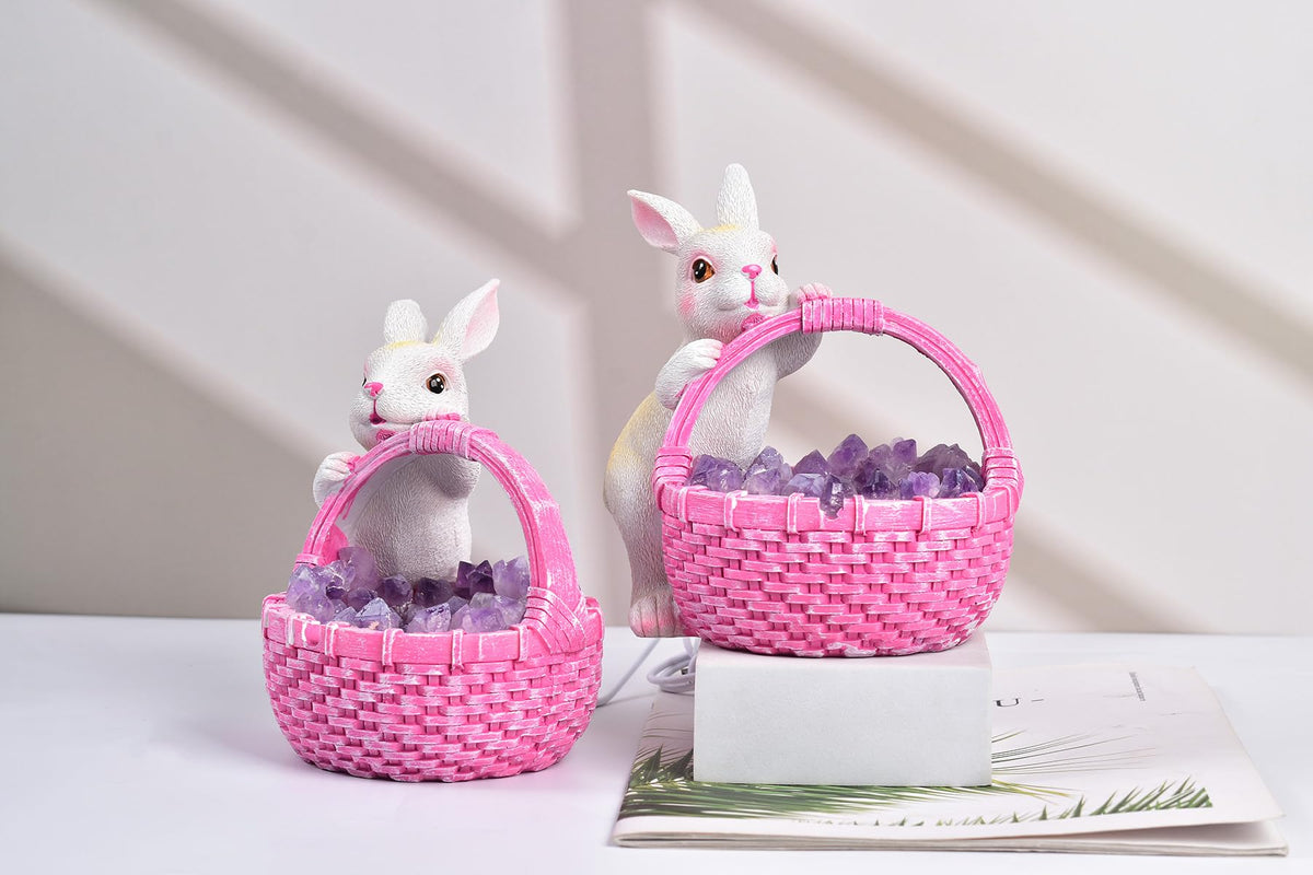 Amethyst Rabbit Crystal Night Light Ceramic Decor Lamp (Amethyst Basket)