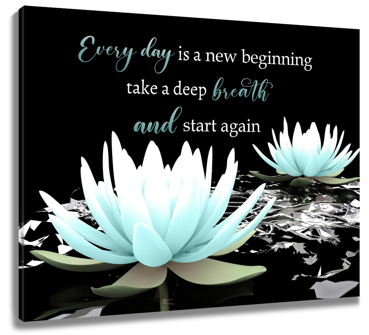 Teal Floral Wall Art Inspirational Quotes with Water Lily Canvas Wall Art for Living Room Zen Yoga Spa Black Wall Decor for Bedroom Bathroom Home Office Ready to Hang 8L x 10W Inch (Teal / 8"L x 10"W)