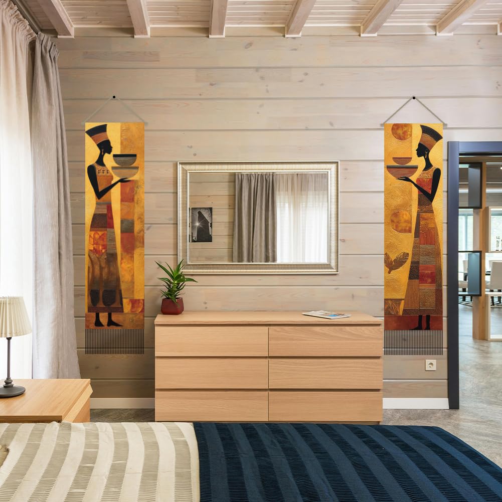 2Pcs African Tribal Woman Tapestry (Yellow-Egyptian style)