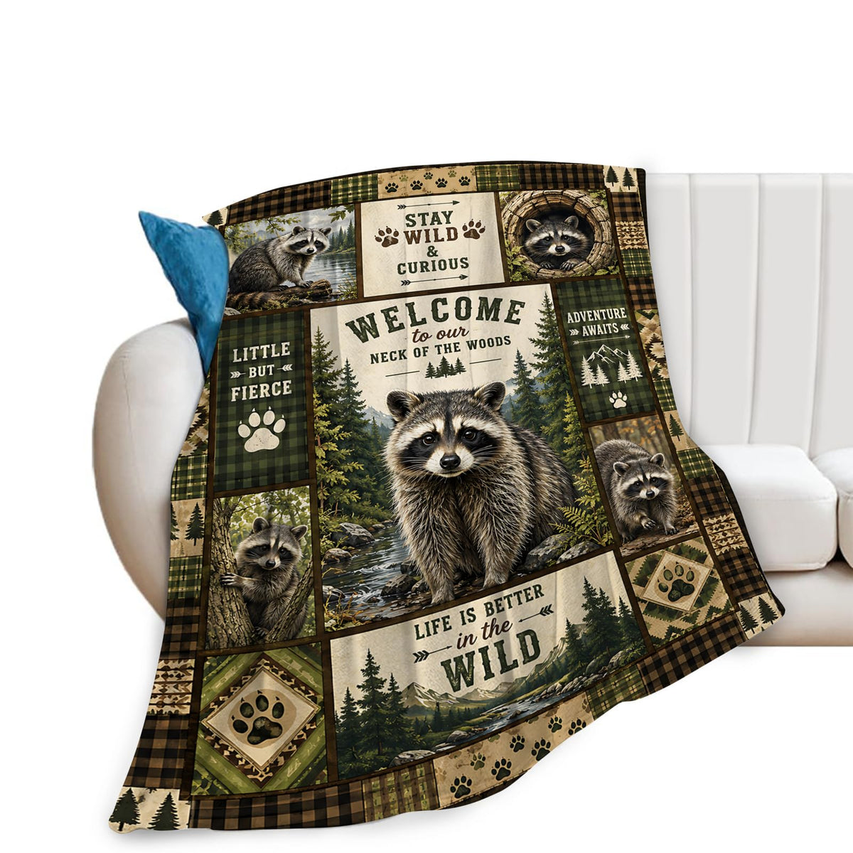 Raccoon Blanket Woodland Animal Camping Gifts Throw Blanket 40"X50" (40"x50" / Raccoon)