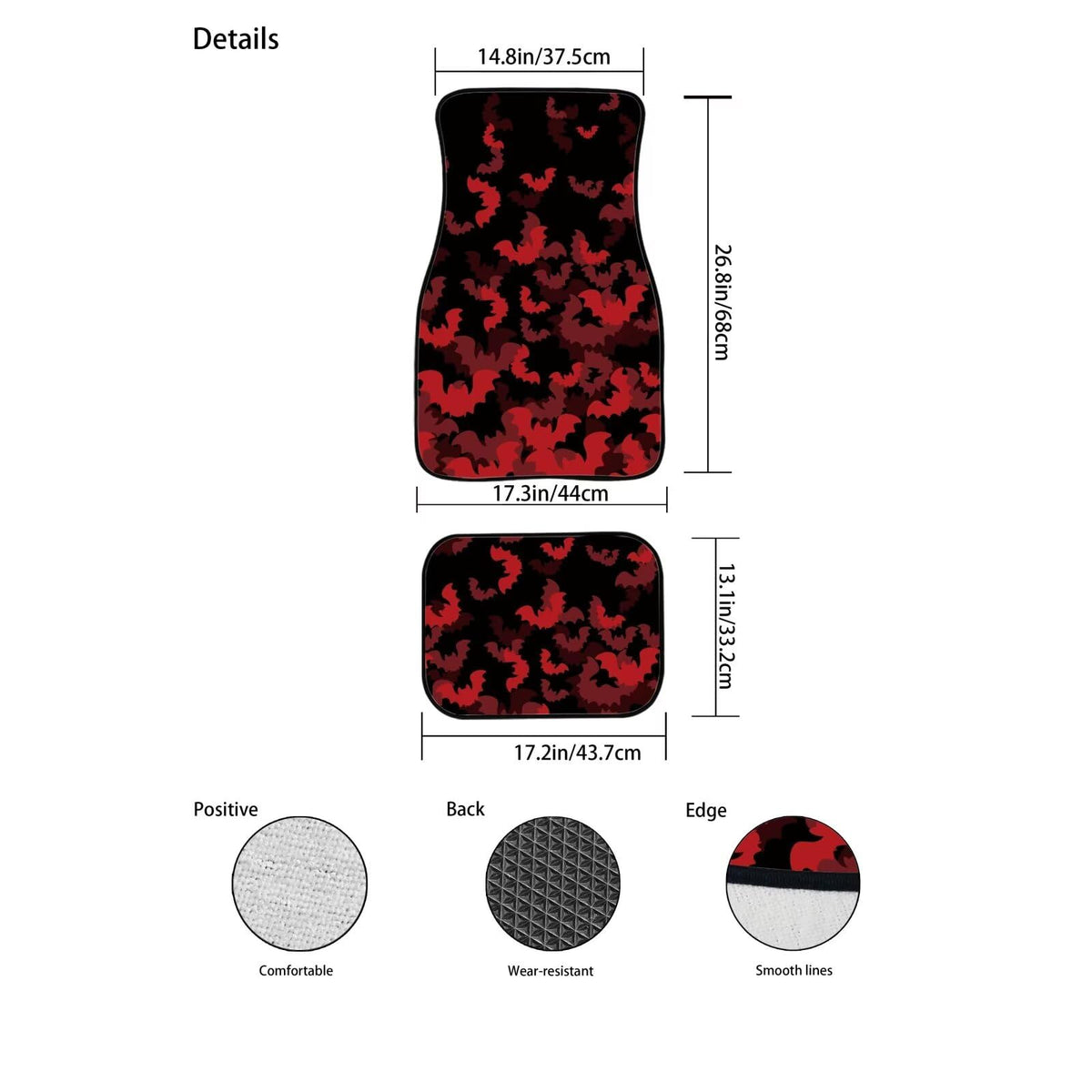 Halloween Bat Car Floor Mats Red Automotive Floor Mats Rubber Cars Foot Mat Full Set 4 Piece Auto Carpet Mat Protector Universal Hallowenn Car Accessories (Red Halloween Bat)