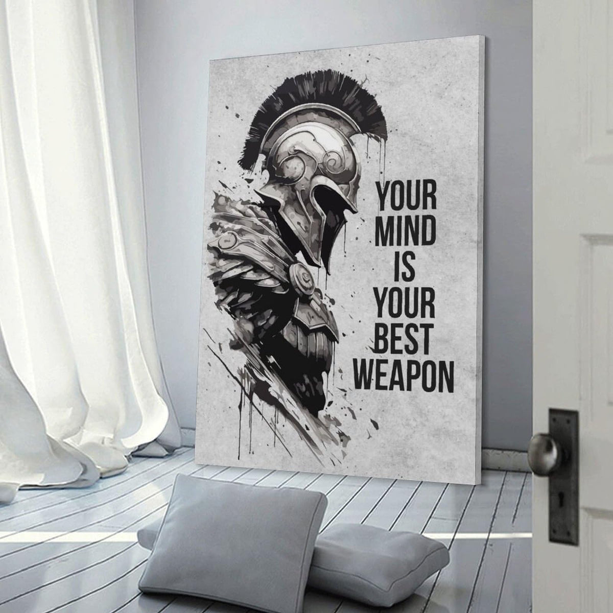Motivational Quote Spartan Warrior Helmet Art Canvas Printing Wall Art Prints Wall Decor Posters Monochrome Minimalist Nordic Living Room Bedroom Office Gym Mindset Decor 16x24inch (style-39 / 16x24inch(40x60cm) Frame)