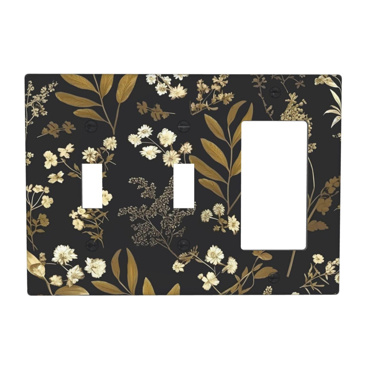 Black Gold Vintage Leaf Floral 3 Gang 2 Toggle 1 Decorator (Black Gold Vintage Leaf Floral / 2 Toggle 1 Decorator)