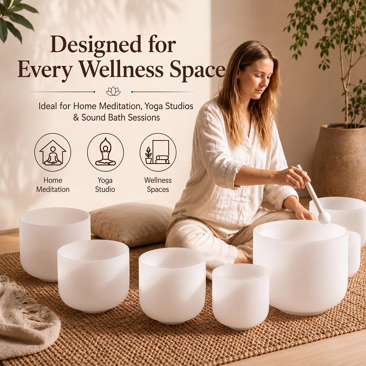 432Hz 7 12 Inch Crystal Singing Bowl Set of 7 (7-12 Inch 432Hz / White)