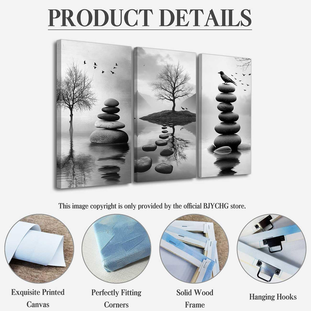 Set of 3 Black White Zen Bathroom Canvas Wall Art Prints Zen Stones in the Water Pictures White Lotus Poster Yoga Meditation Artwork Spa Room Decor (Gray / 20x10inx3 Pieces)