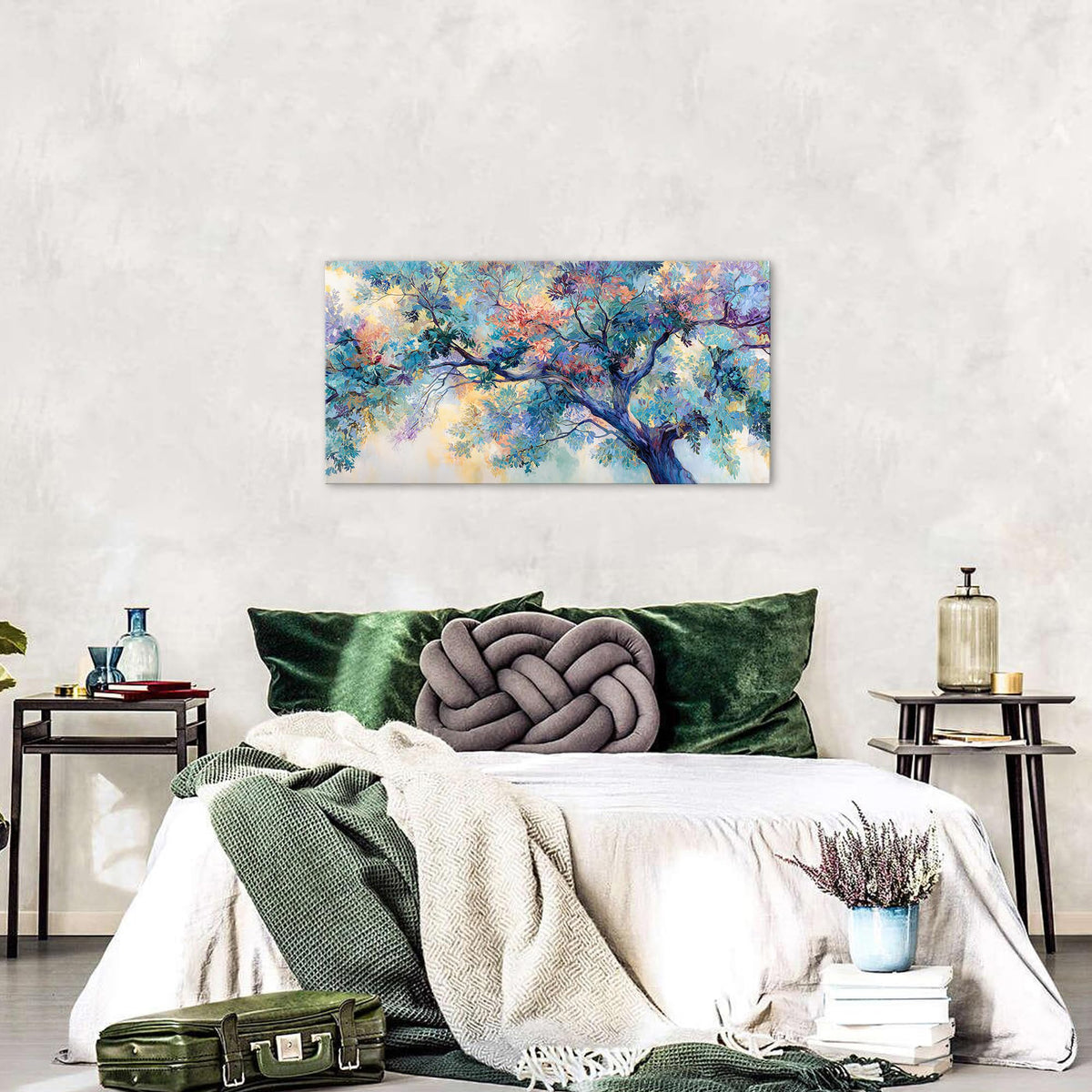Abstract Wall Art Colorful Tree Flower Canvas Picture for Living Room Watercolor Blossom Trees Wall Decor Pastel Forest Landscape Painting Nature Scenery Poster Artwork Home Office Decorations 20x40" (40"L x 20"W / Colorful Tree)
