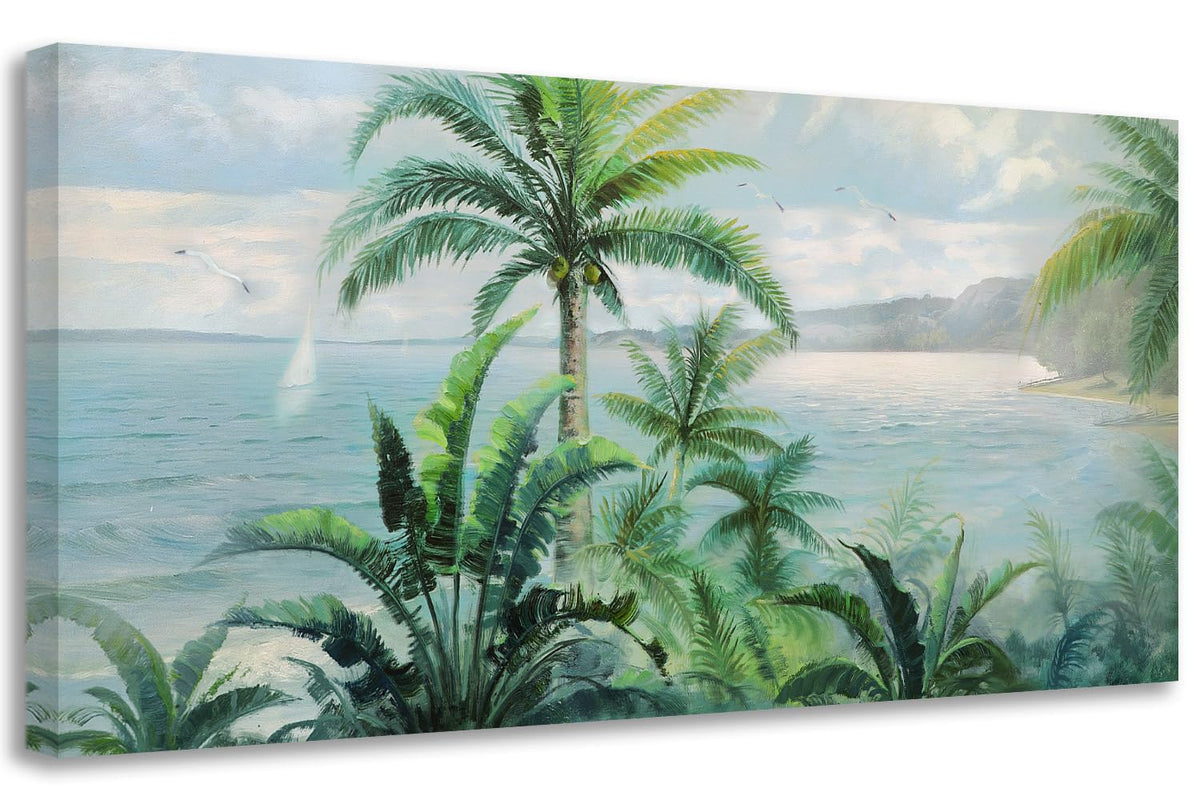 Palm Tree Green Tropical Canvas Wall Art for Living Room 40"x20" (green palm tree / 40"L x 20"W)