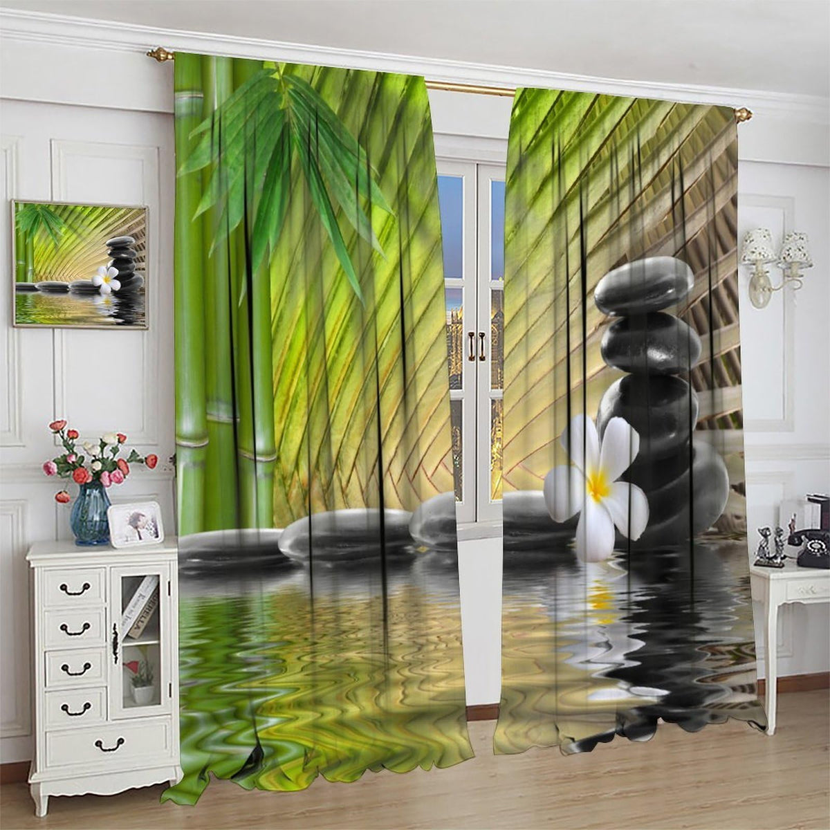 Zen Spa Blackout Curtains for Kitchen Japanese Asian Bamboo Plant Spa Flowers Style Window Treatments Print for Boys Girls Bedroom Living Room 84x84in (42"W x 84"L (Pack of 2) / Zen-12)