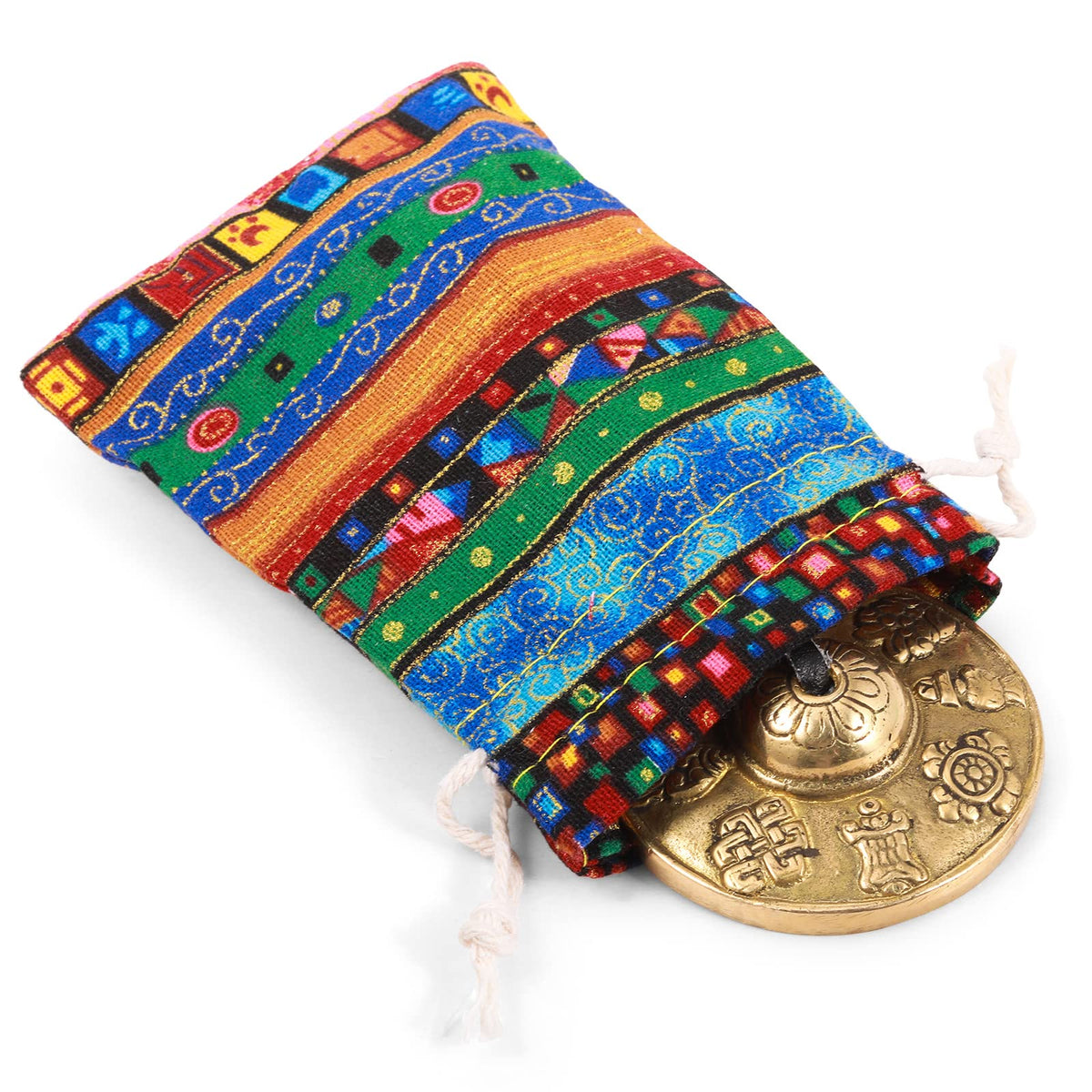 Tingsha Meditation Bell with Bag (8 Lucky Symbols Embossed)