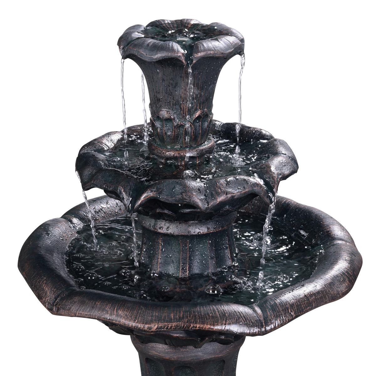 Lily Flower Floor Pedestal 3 Tiered Floor Waterfall Fountain with Pump for Outdoor Patio Garden Backyard Decking (38")