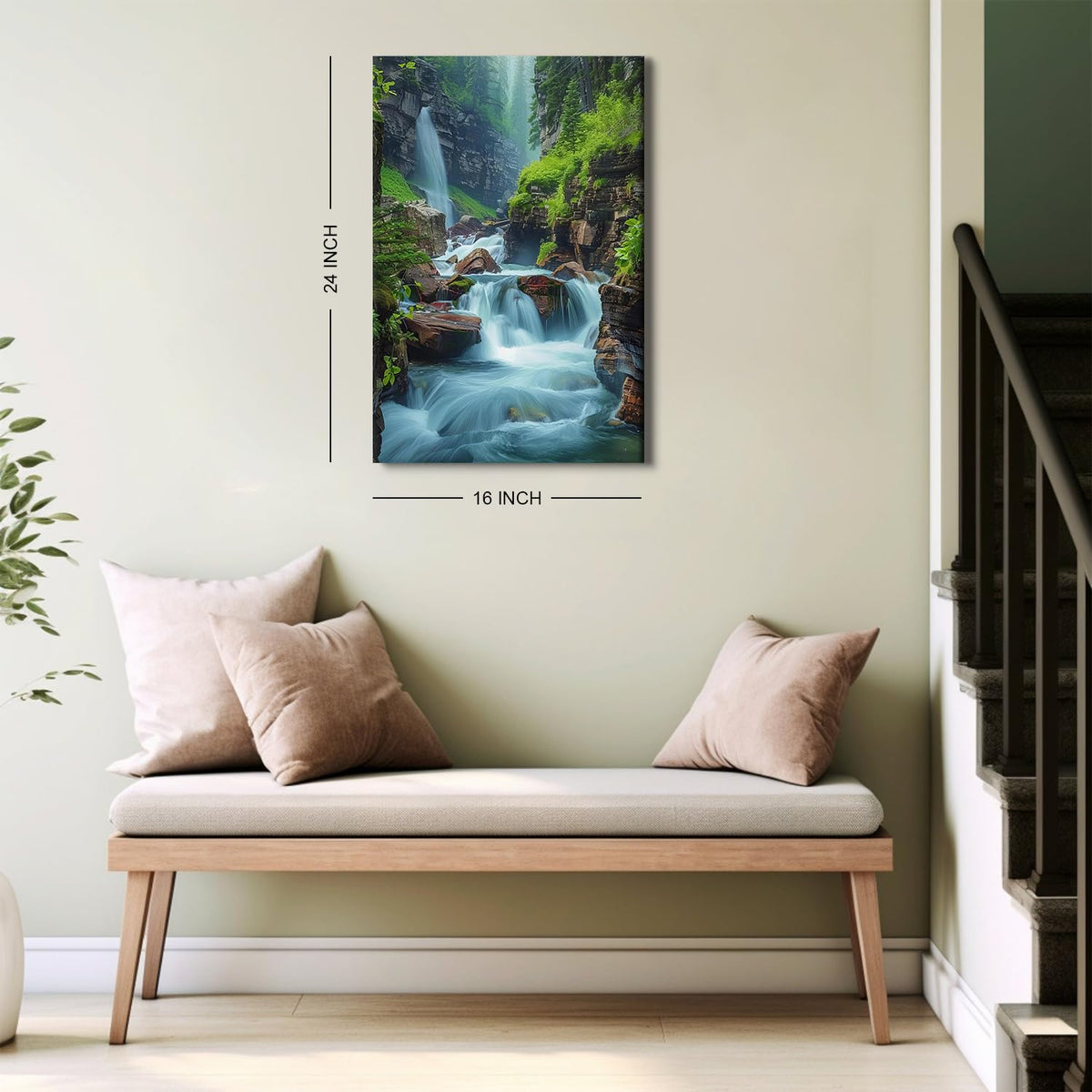 Nature Waterfall Landscape Wall Art Zen Wall Decor for Living Room Mountain Forest Pictures Glacier Virginia Falls Canvas Paintings Modern Scenic Poster Prints Artwork Home Bathroom Decorations 16x24” (16"L x 24"W / ZRPB06)