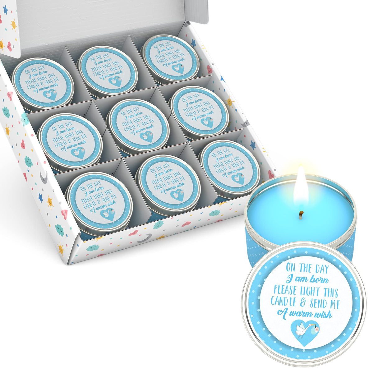 Baby Shower Candle Favors Gift Set (Blue-1-9pk)