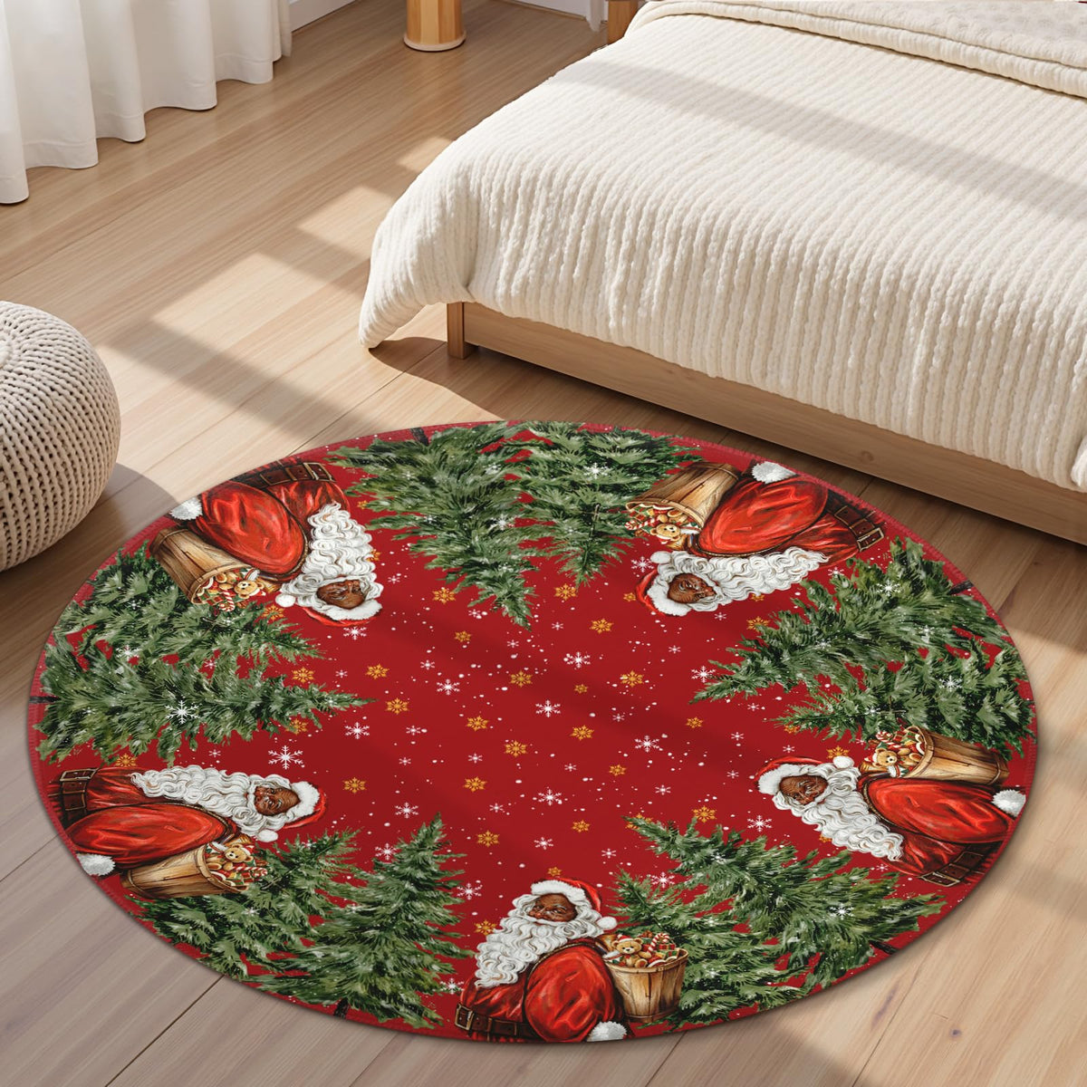 Red Christmas Round Area Rug 5ft (Gift-xmas Tree Santa / 5' (Round))
