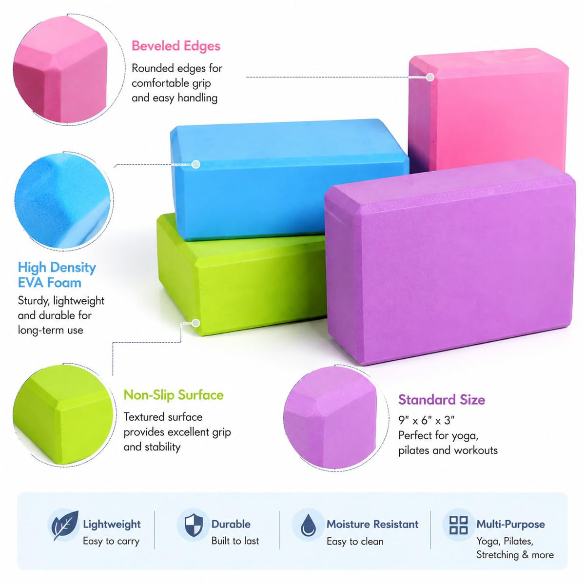 4 Pcs High Density EVA Foam Bricks Yoga Foam Exercise Blocks