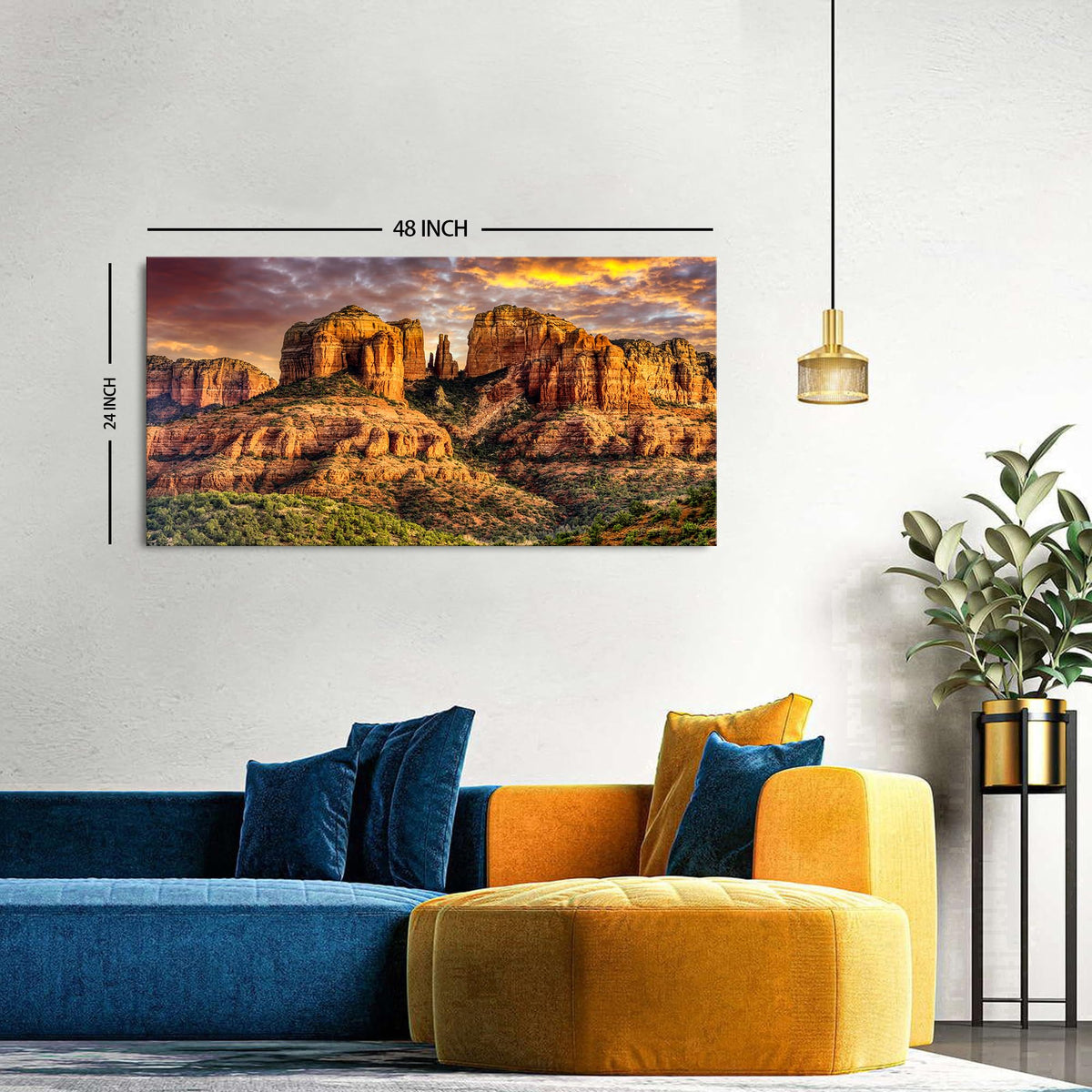 Sedona Cathedral Rock Canvas Wall Art Sunset Mountain Desert Wall Decor National Park Poster Southwestern Landscape Picture Arizona Painting Natural Artwork for Bedroom Living Room Decoration 24x48" (48"L x 24"W / Cathedral Rock)