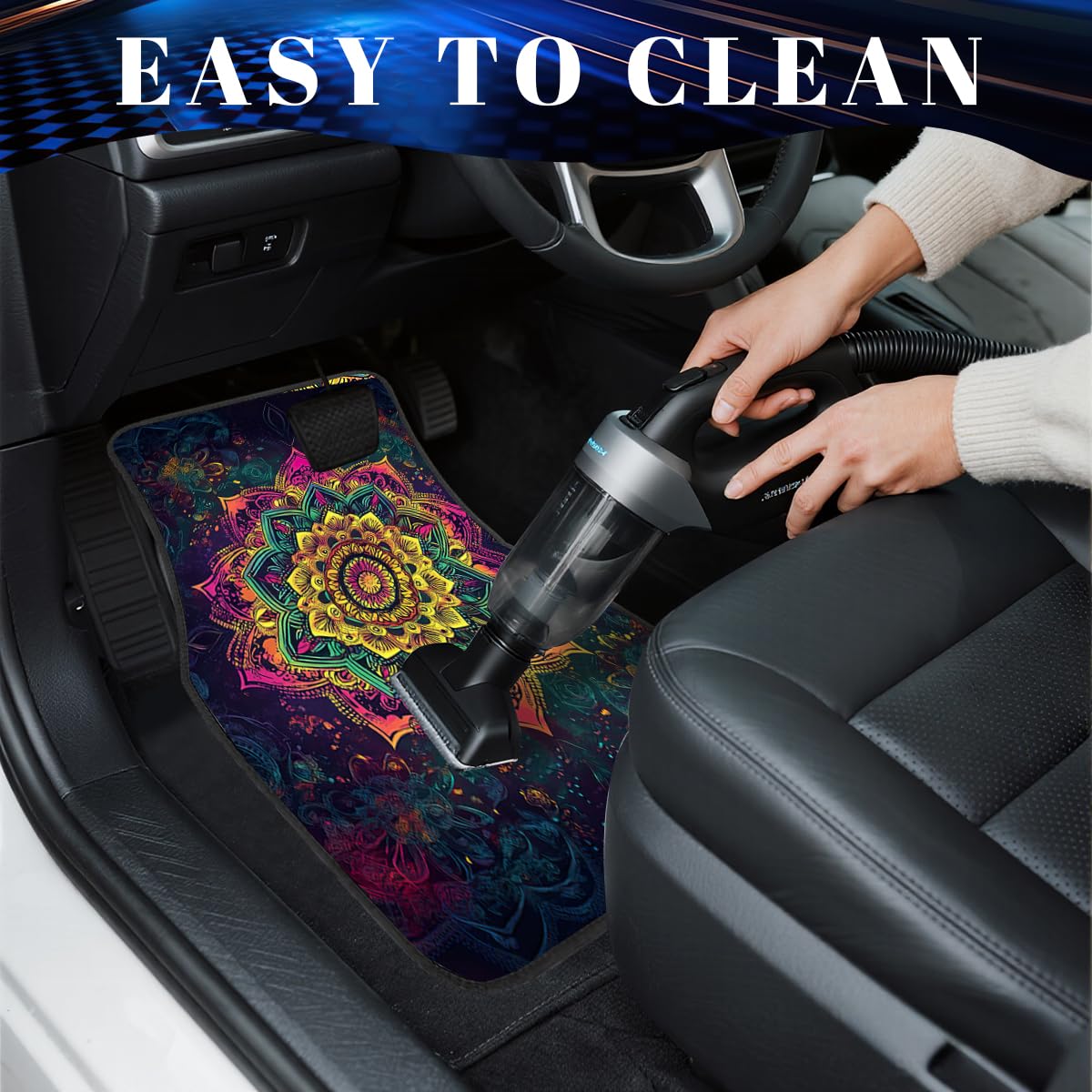 Mandala Car Floor Mats Set of 4 Vintage Vibrant Color Psychedelic Art Carpet Front Rear Carpets Mat Non (26.8"L x 17.3"W x 0.4"Th / Mandala)
