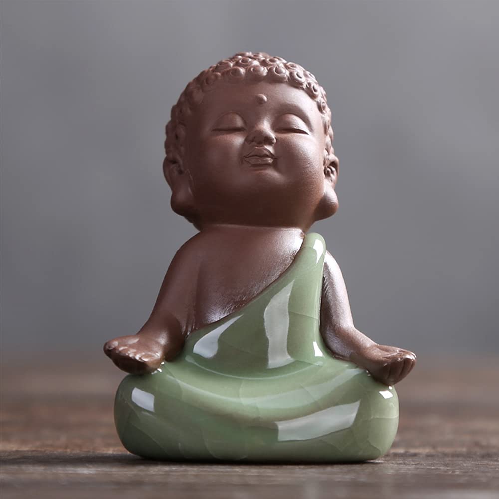 Ceramic Tiny Cute Baby Buddha Statue Monk Figurine (C)