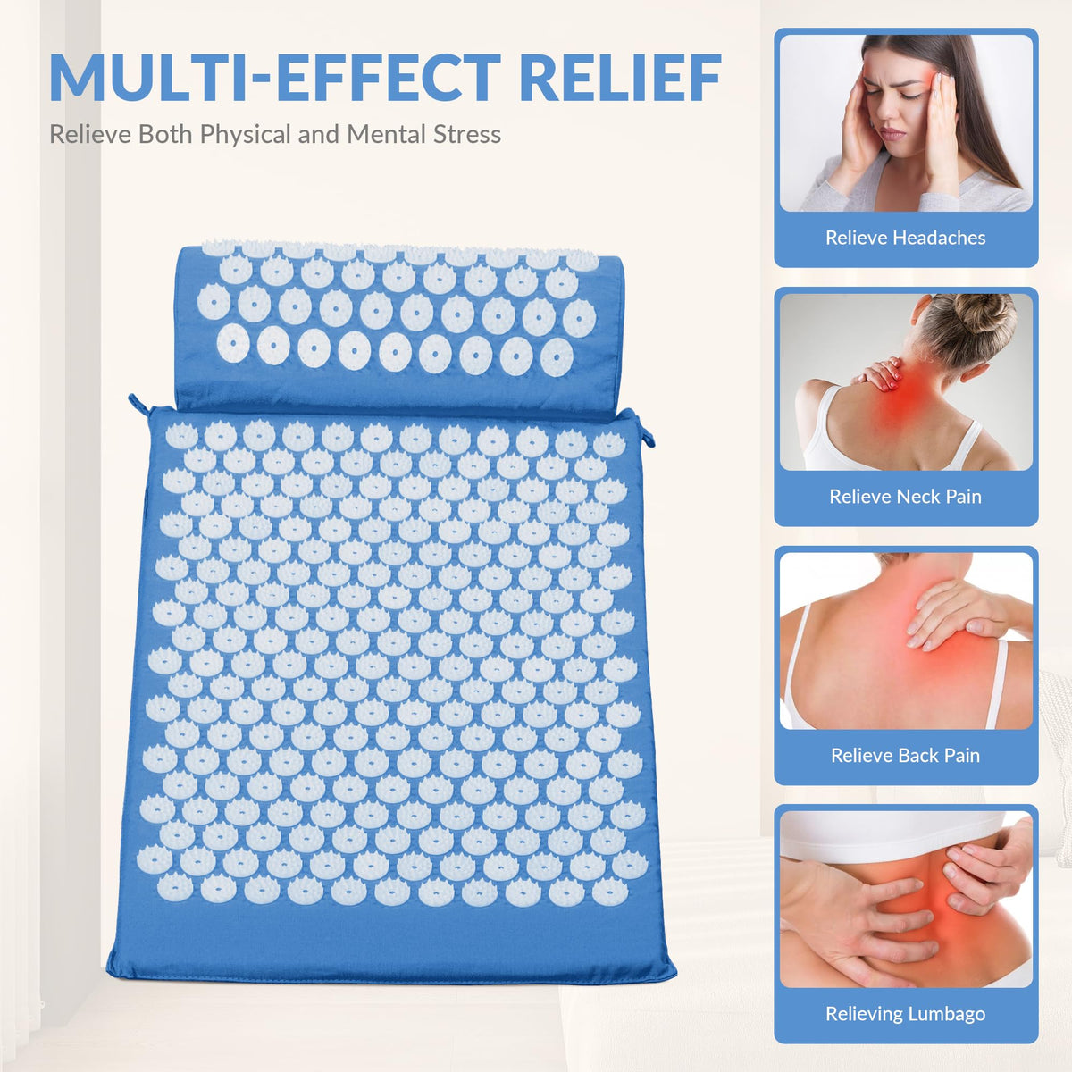 Acupressure Mat and Pillow Set for Back (Aqua Blue)