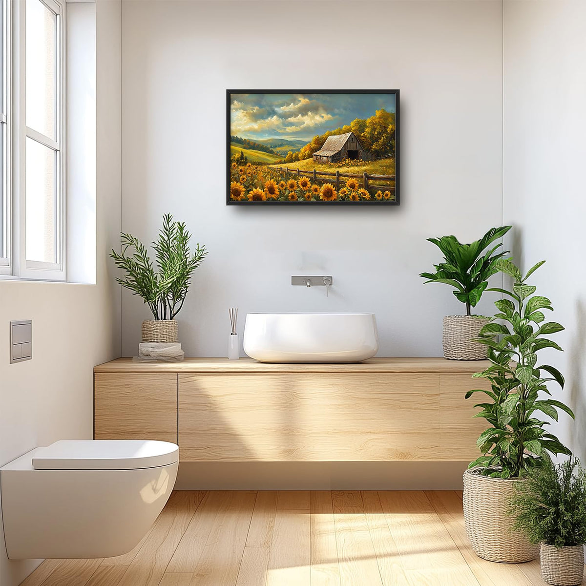 Extra Large Barn Sunflower Framed Wall Art for Living Room (36"L x 24"W / Barn Sunflower)