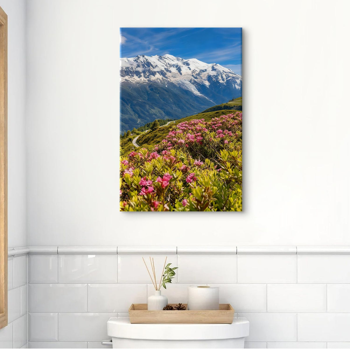 Mountains Landscape Wall Art Nature Wildflower Scenery Pictures Meadow Floral Painting Poster Tree Flowers Canvas Prints Country Botanical Canvas Artwork for Living Room Home Decorations 16x24" (24"L x 16"W / Mountain Flower)