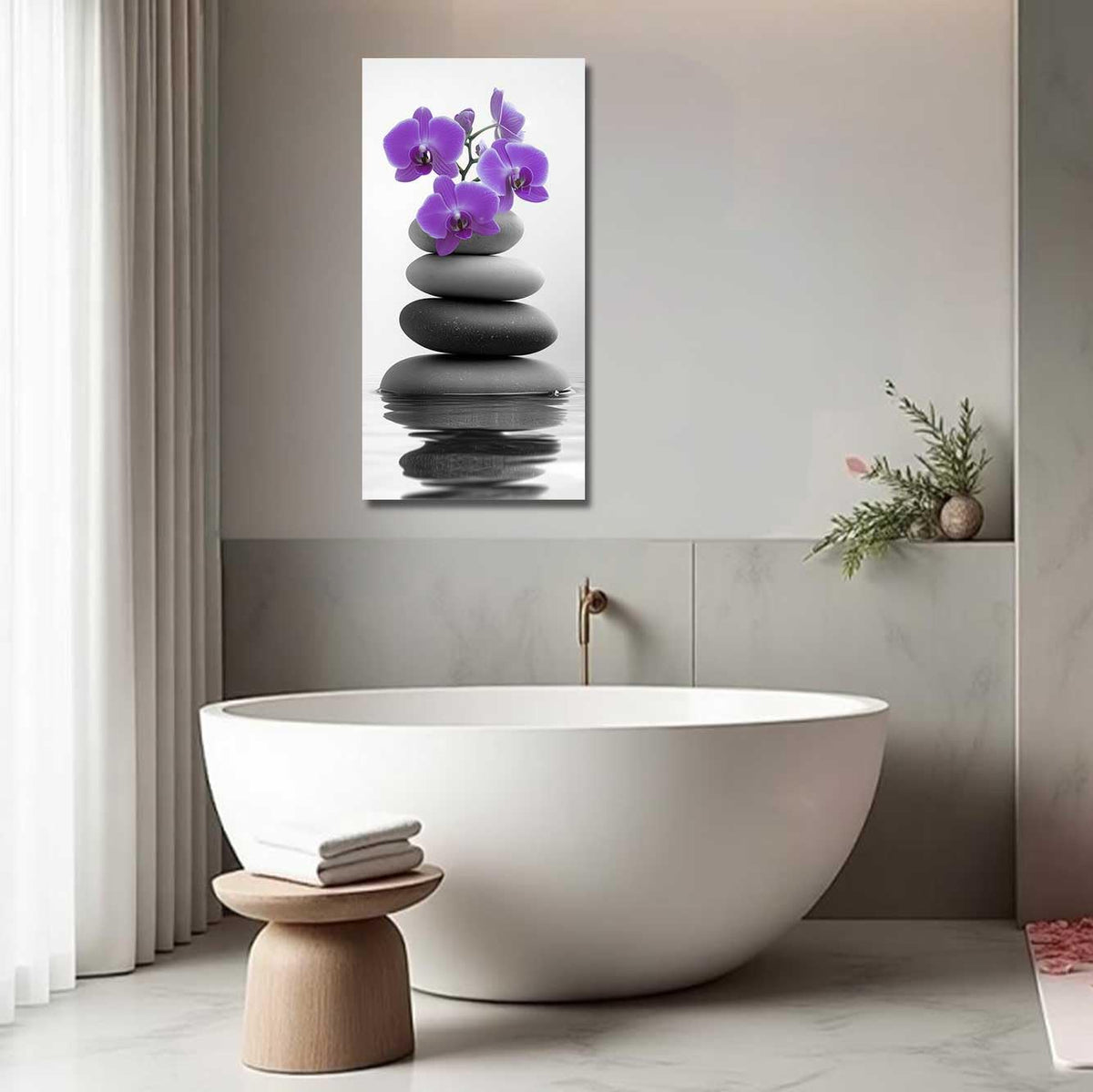 Black and White Bathroom Pictures Zen Wall Art Stone Orchid on Water Poster Prints Floral Relax Grey Canvas Paintings Office Decor Framed (Purple / 32L" x 16W")