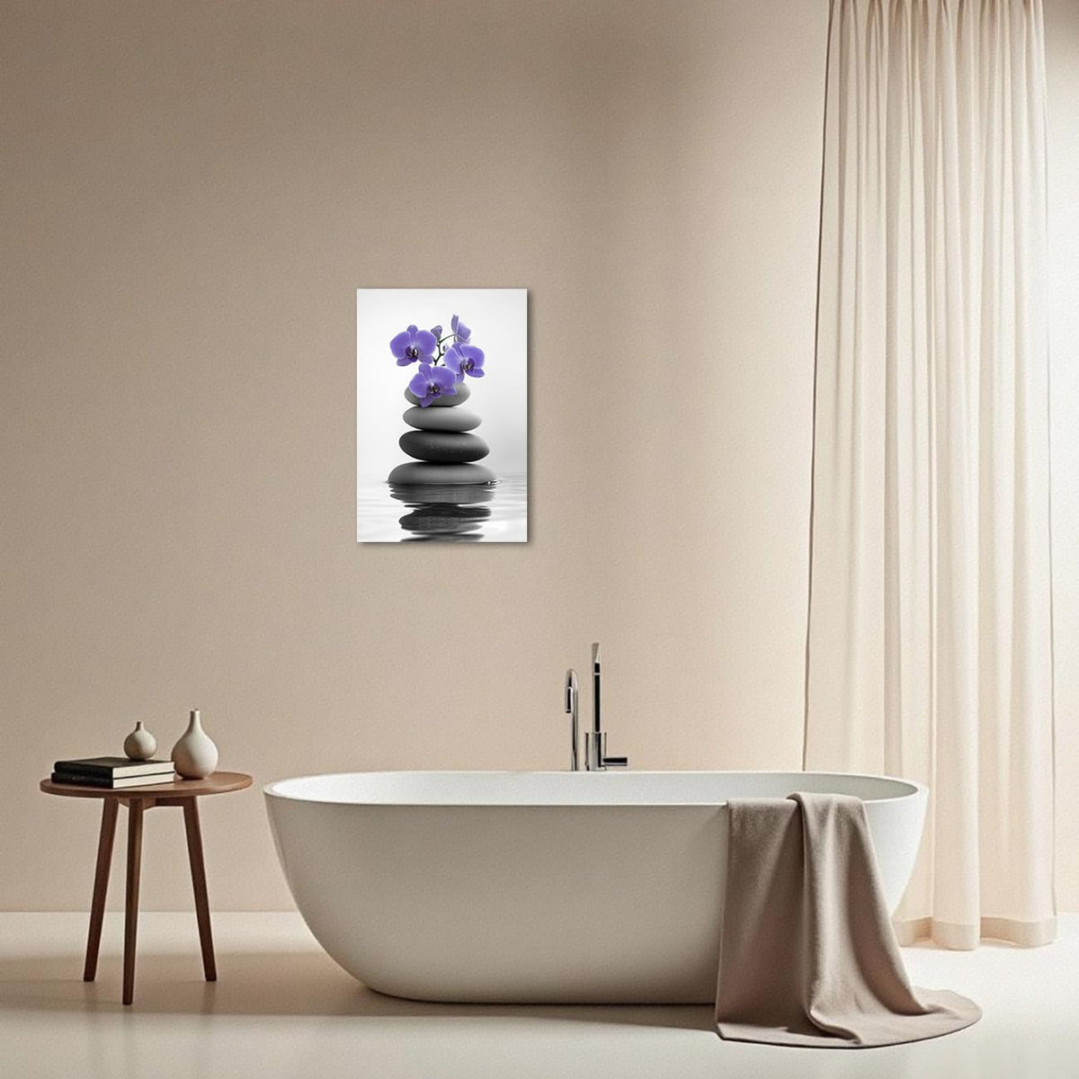 Zen Canvas Wall Art Spa Bathroom Poster Orchid Flowers and Zen Stones on Water Pictures Print Meditation Spiritual Artwork Yoga Zen Room Decor Framed (Red / 42L" x 28W")