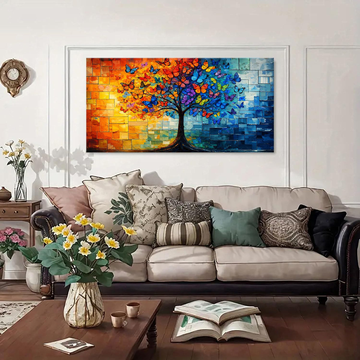 Colorful Wall Art Tree of Life Wall Decor Butterfly Trees Picture for Living Room (48"L x 24"W / Tree of Life)