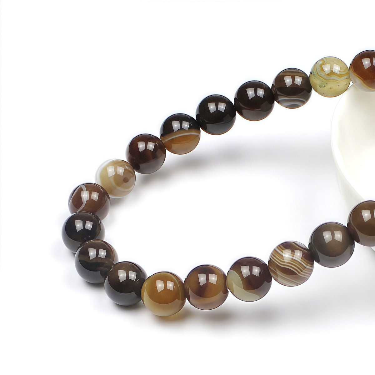 Natural Stone Beads Coffee Stripe Agate Round Loose Beads for Jewelry Making DIY Bracelet Necklace (Coffee Stripe Agate / 10mm)