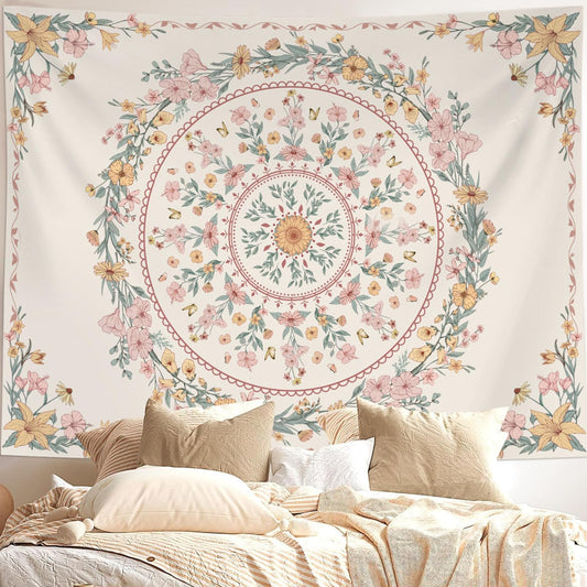 Bohemian Tapestry Wall Hanging (48"L x 36"W / WhiteWreath)