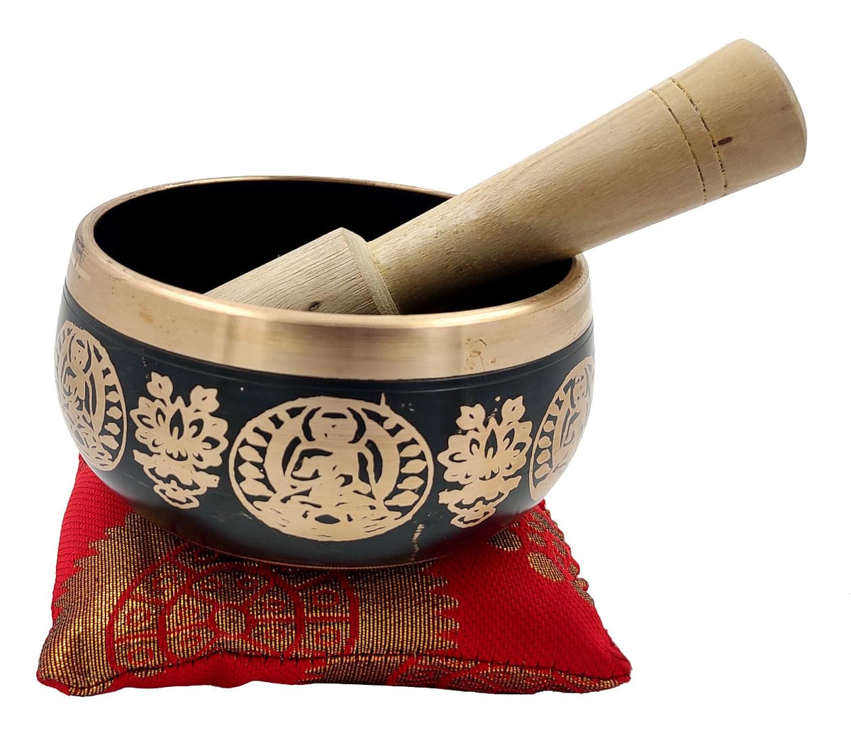 Handmade 4 Inches Bell Metal Tibetan Buddhist Singing Bowl Musical Instrument For Meditation (Scripture design | 4 inches | Black)