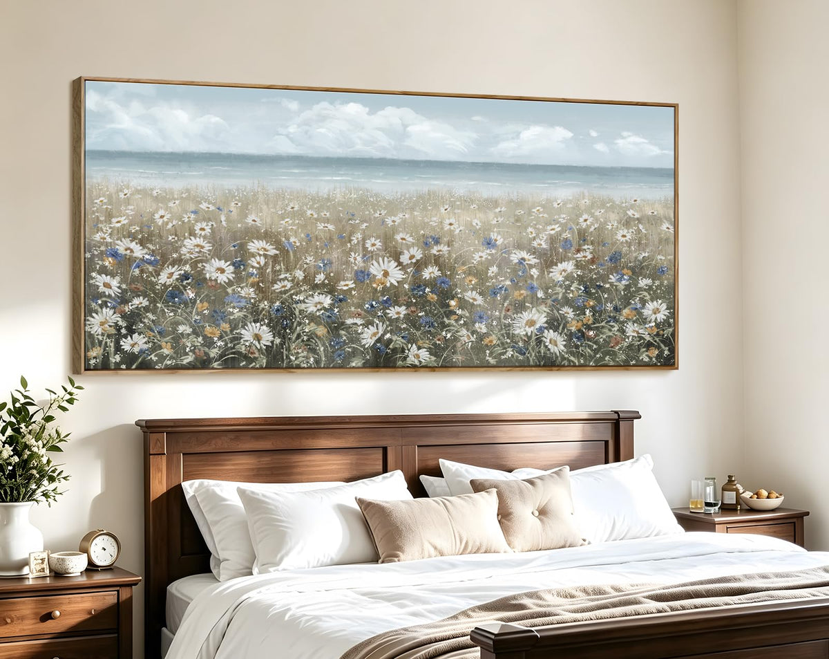 Oversized Framed Canvas Wall Art 6x2.6 ft (Coastal Flower Sea Art / 71"L x 31"W)