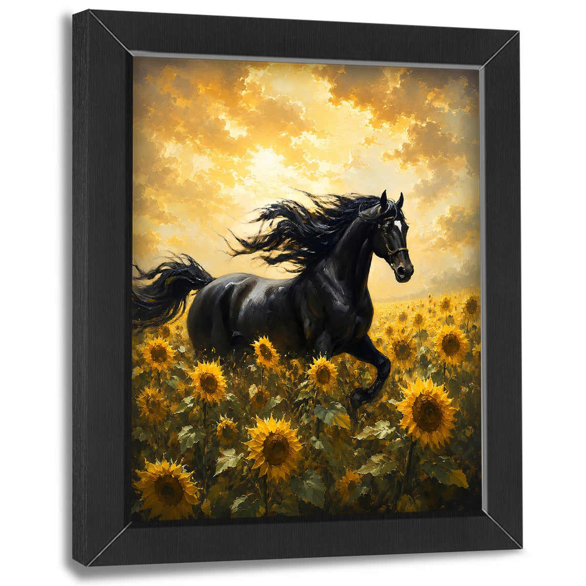 Country Horse Sunflower Decor Wall Art (Wall Art Framed 55 / 16"L x 12"W)