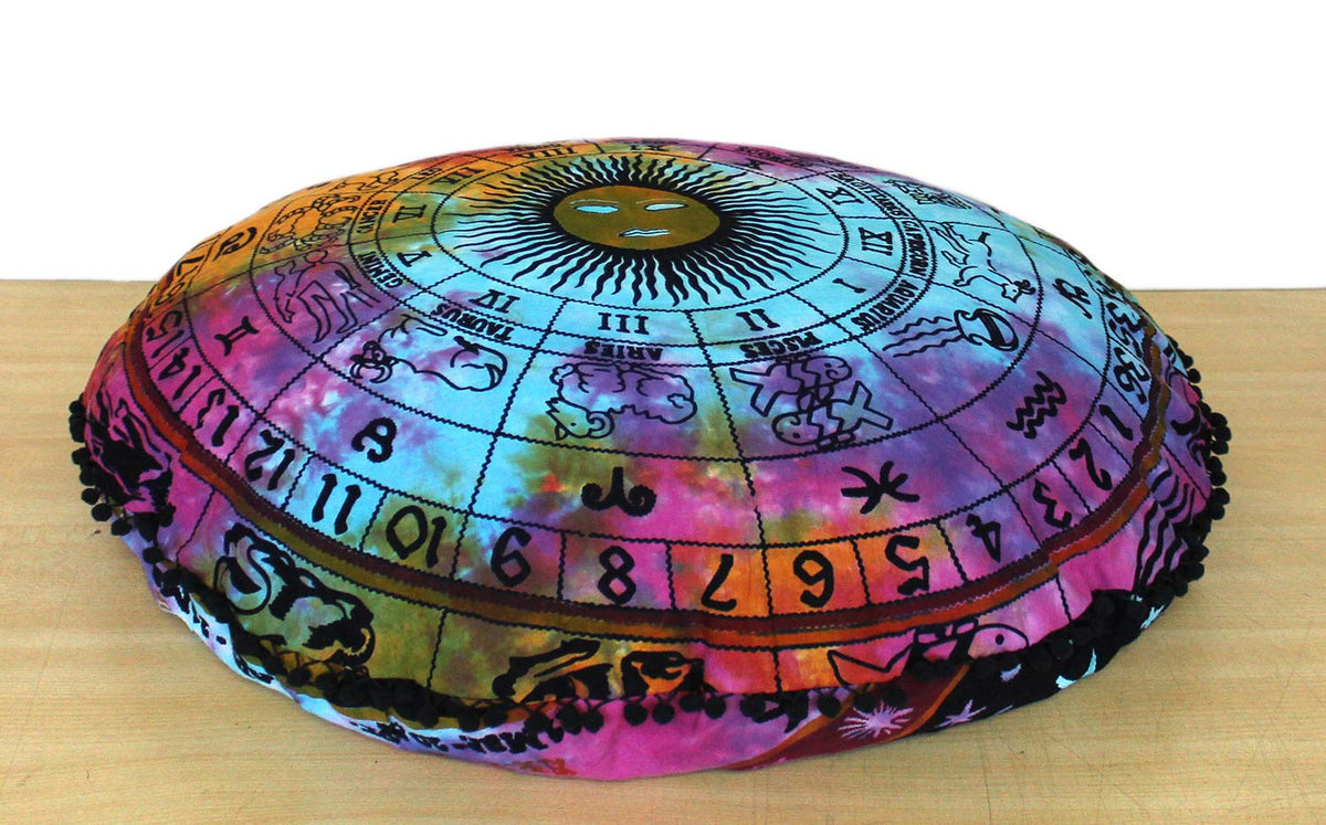 ICC 32 Inch Large Hippie Mandala Floor Pillow Ottoman Pouf Cover (Multi Color)