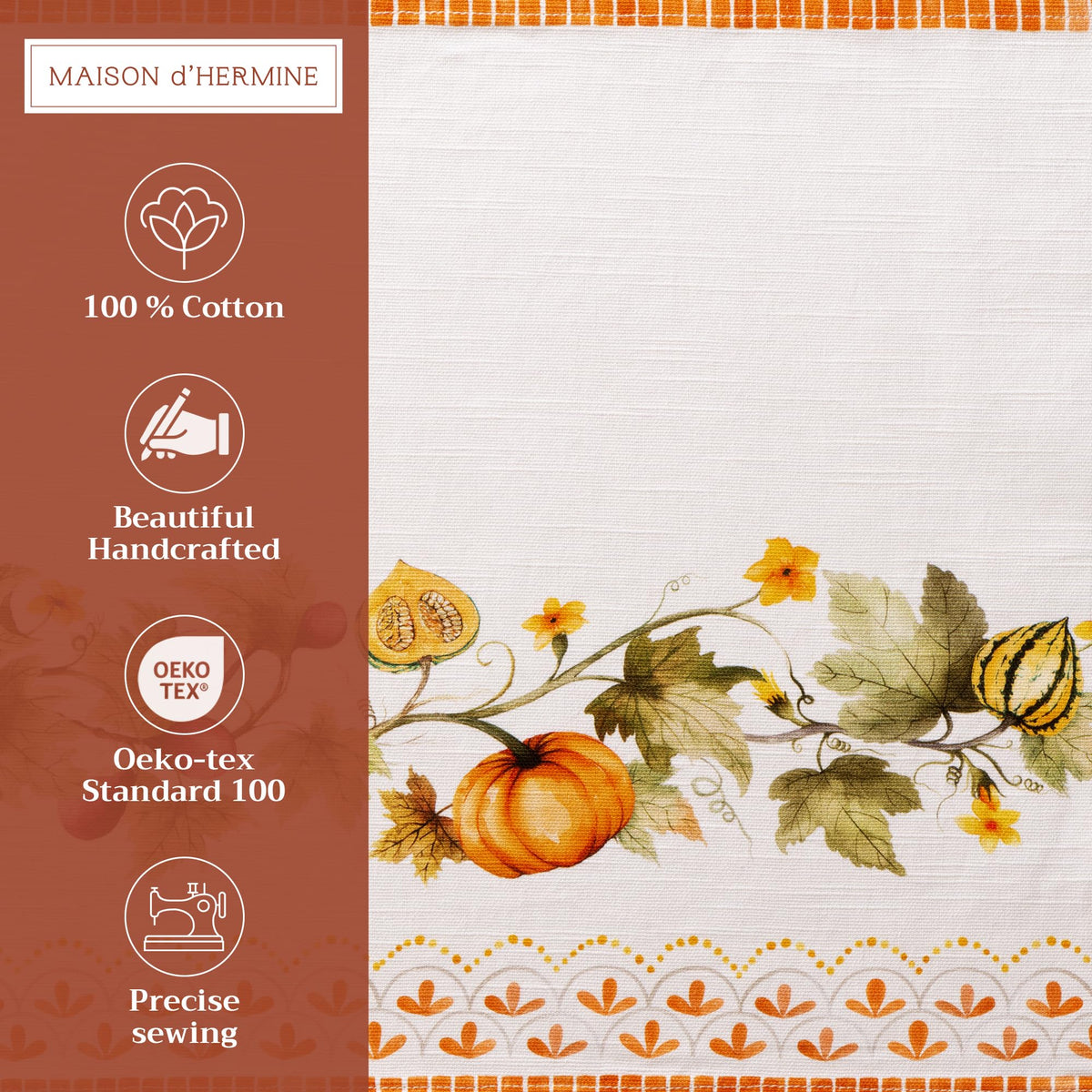 Placemats Set of 4 Reusable 100% Cotton (060 - Pumpkin Garden - Cloudy Cream / 13" X 19" (Pack of 4))