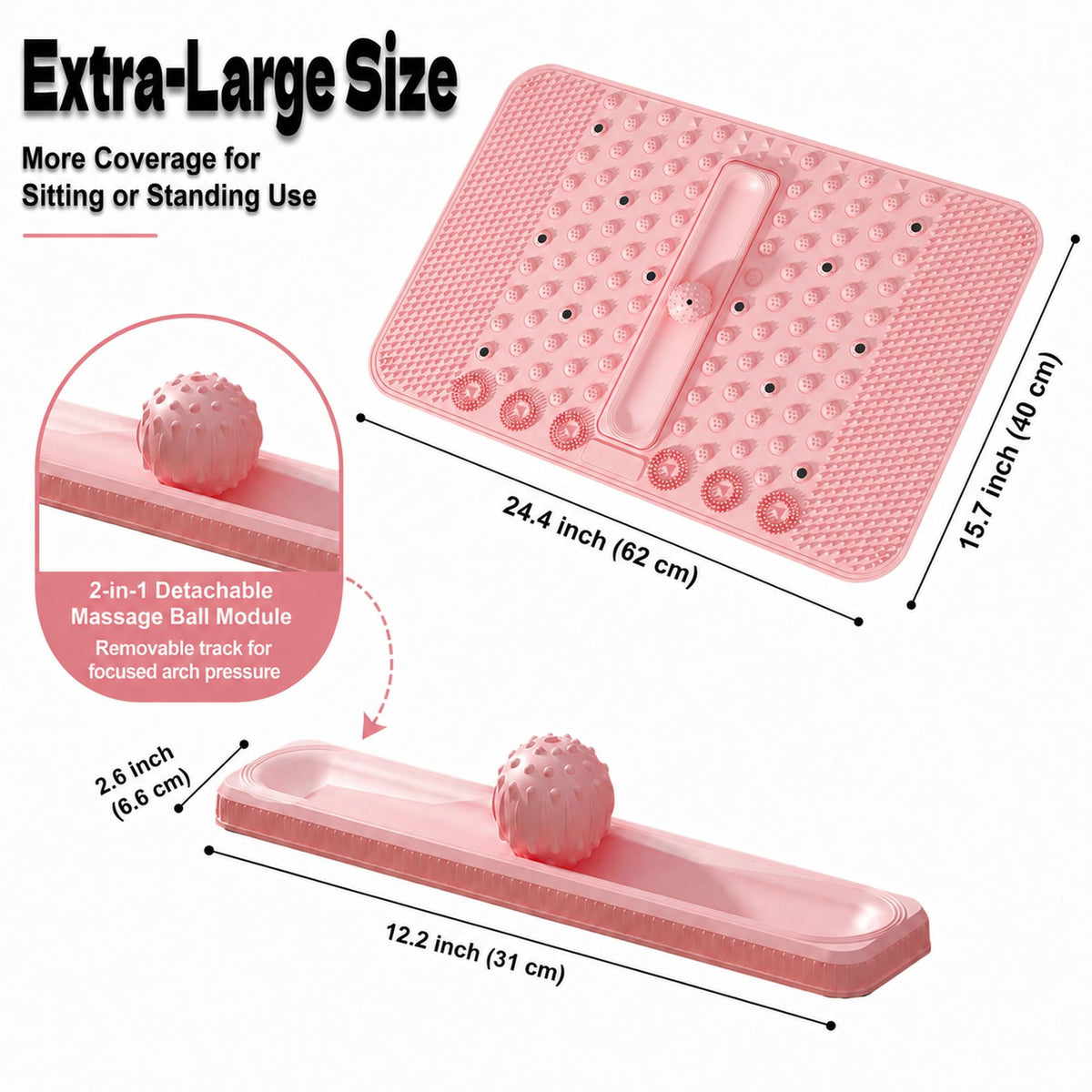 Soft TPR Extra Large Acupressure Foot Massage Mat With Removable Ball (Pink)