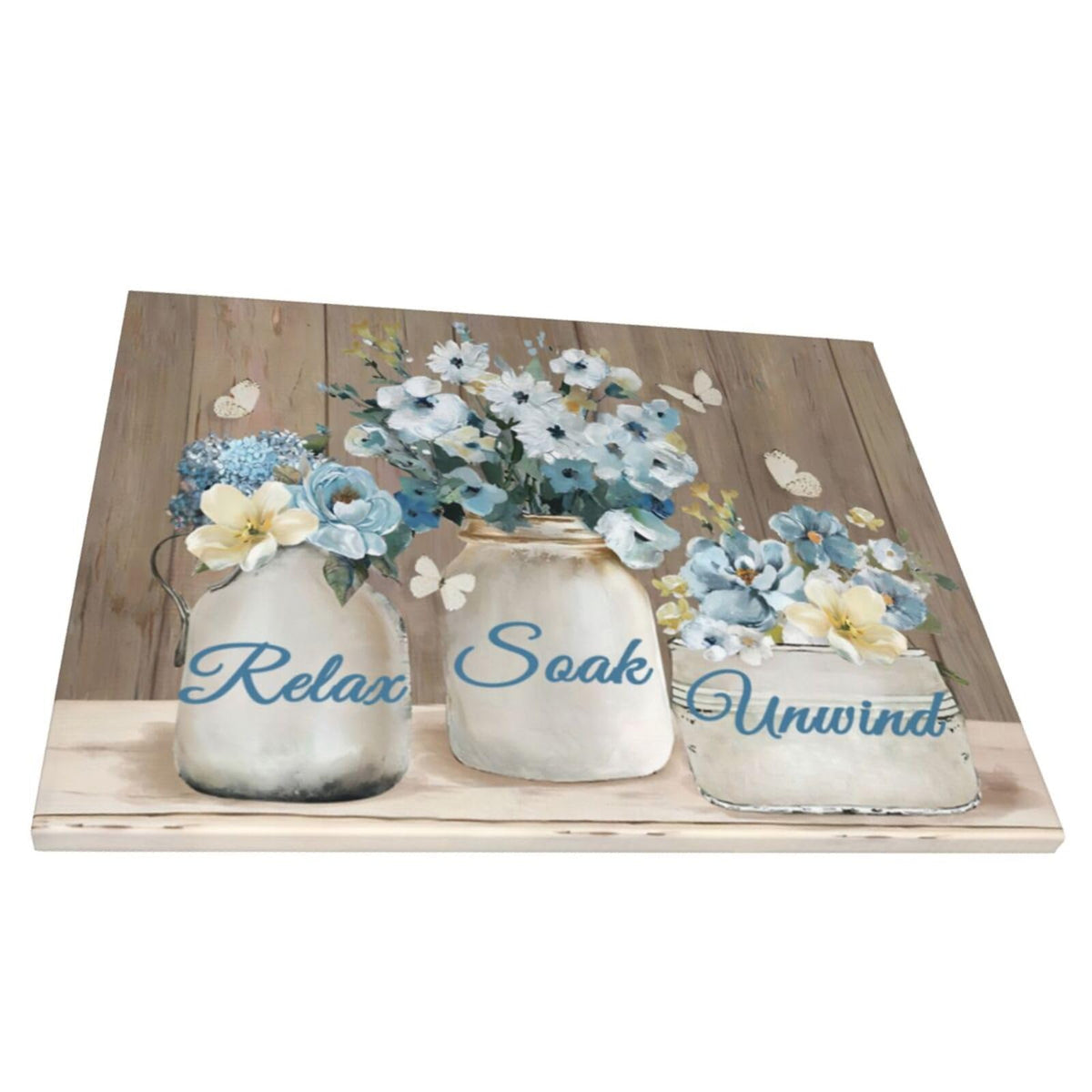 Farmhouse Flower Rustic Blue Floral Canvas Painting Prints (Blue Flower / 20"L x 16"W)
