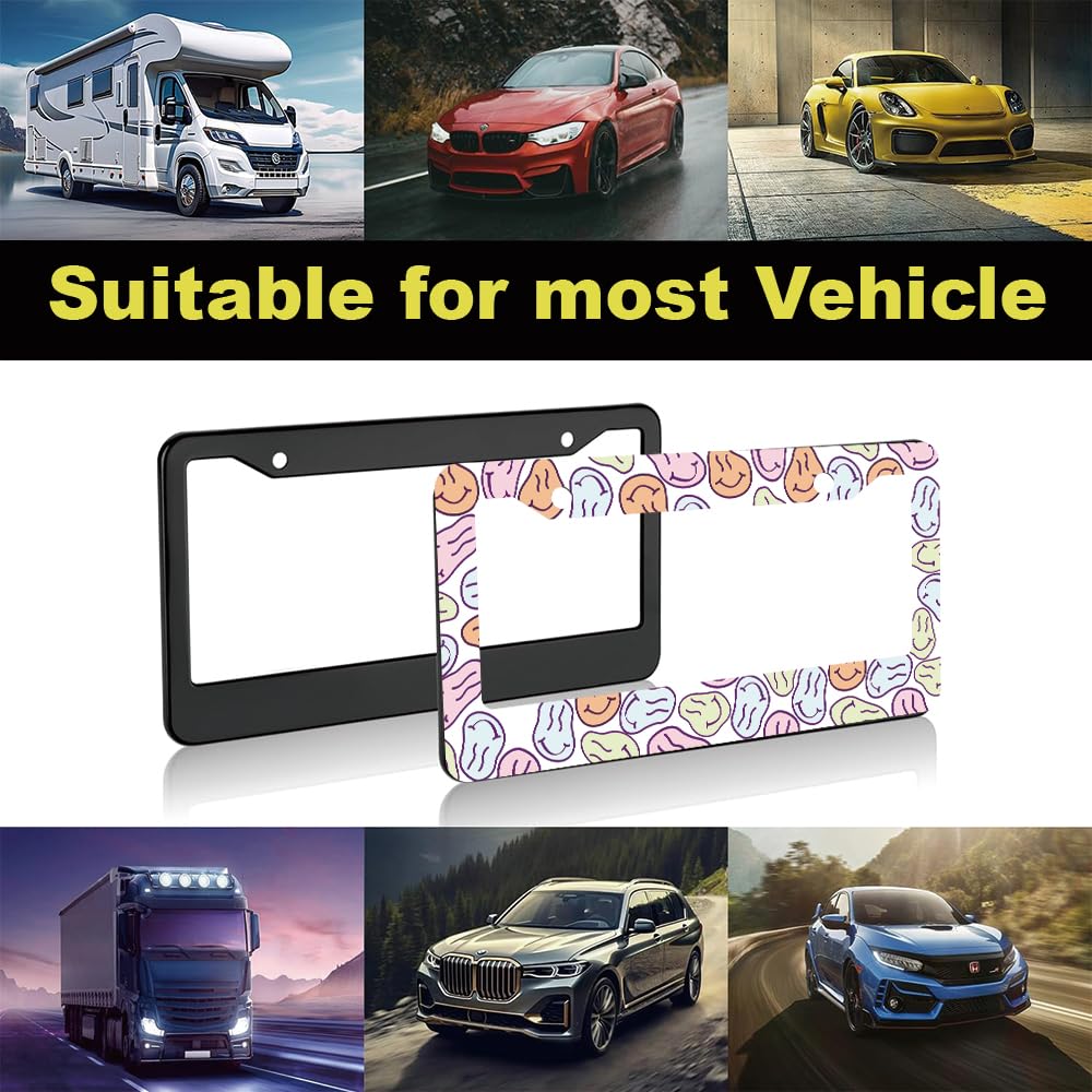 Funky Smiley Face License Plate Frame for Women 2Pc Car Tag (for Smiley Face)