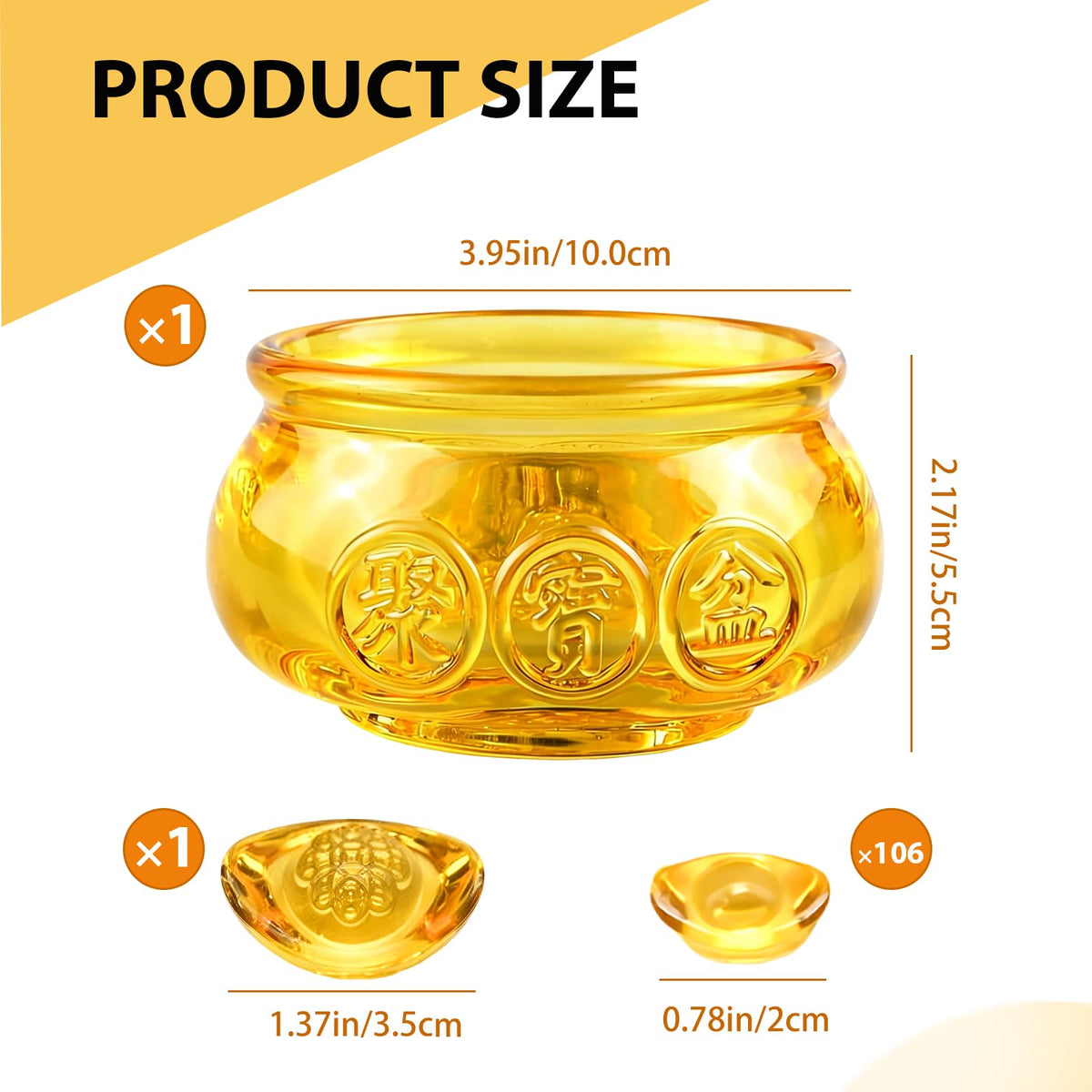 3.95" Golden Wealth Basin with 108 Crystal Ingots (3.95inches)