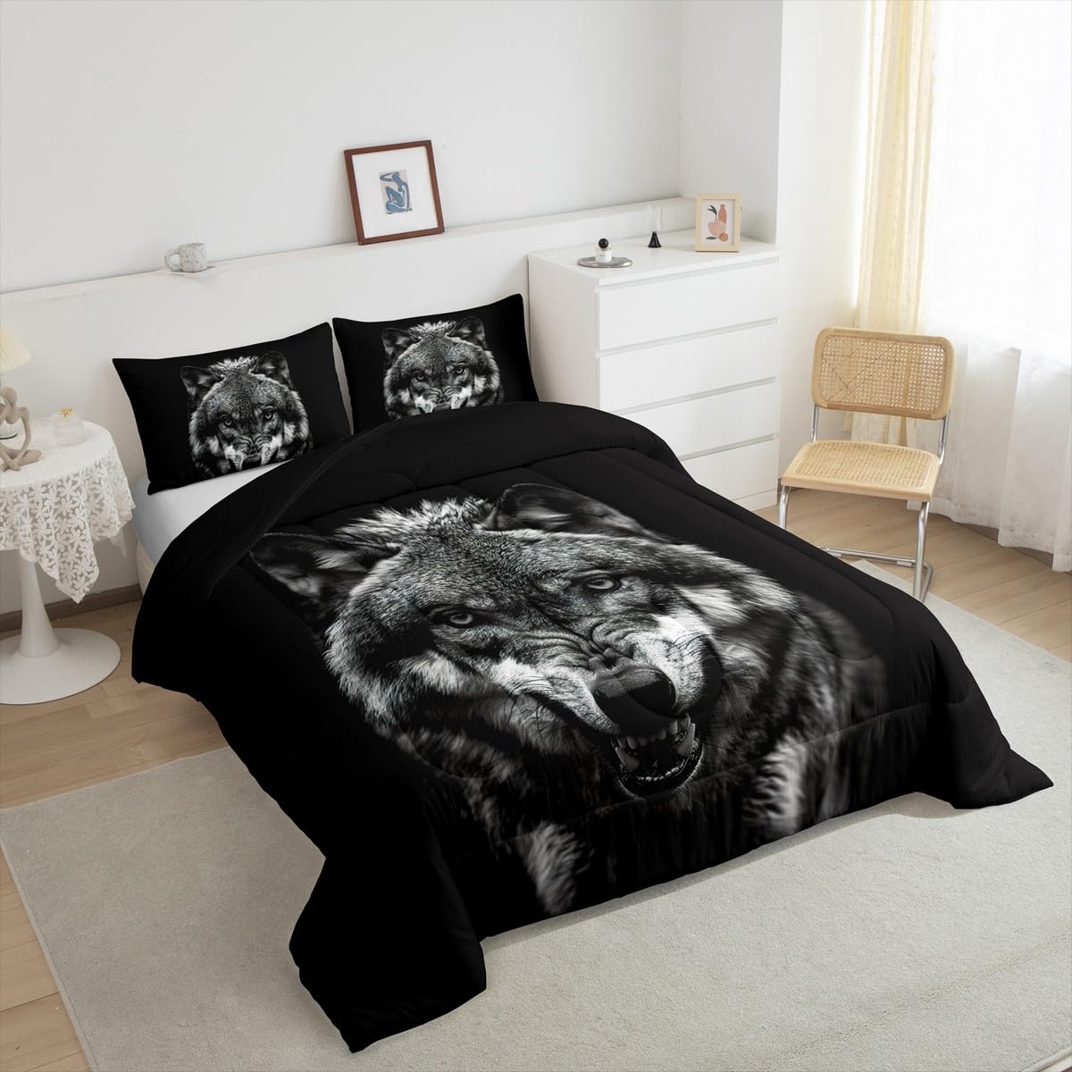 Wolf Comforter Set Full Size for Kids Boys Girls 3D Wild Animal Print Comforter Wildlife Style Decor Bedding Set Room Decorations Duvet Set Quilt Set 3Pcs (Multi 19537 / Full)