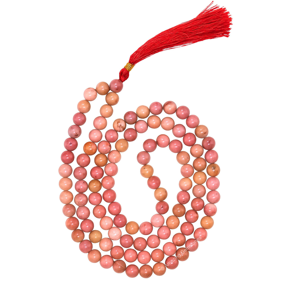 Rhodonite Buddhist Prayer Beads Japa Mala with 108 Meditation Beads (Without Knots / Rhodonite)