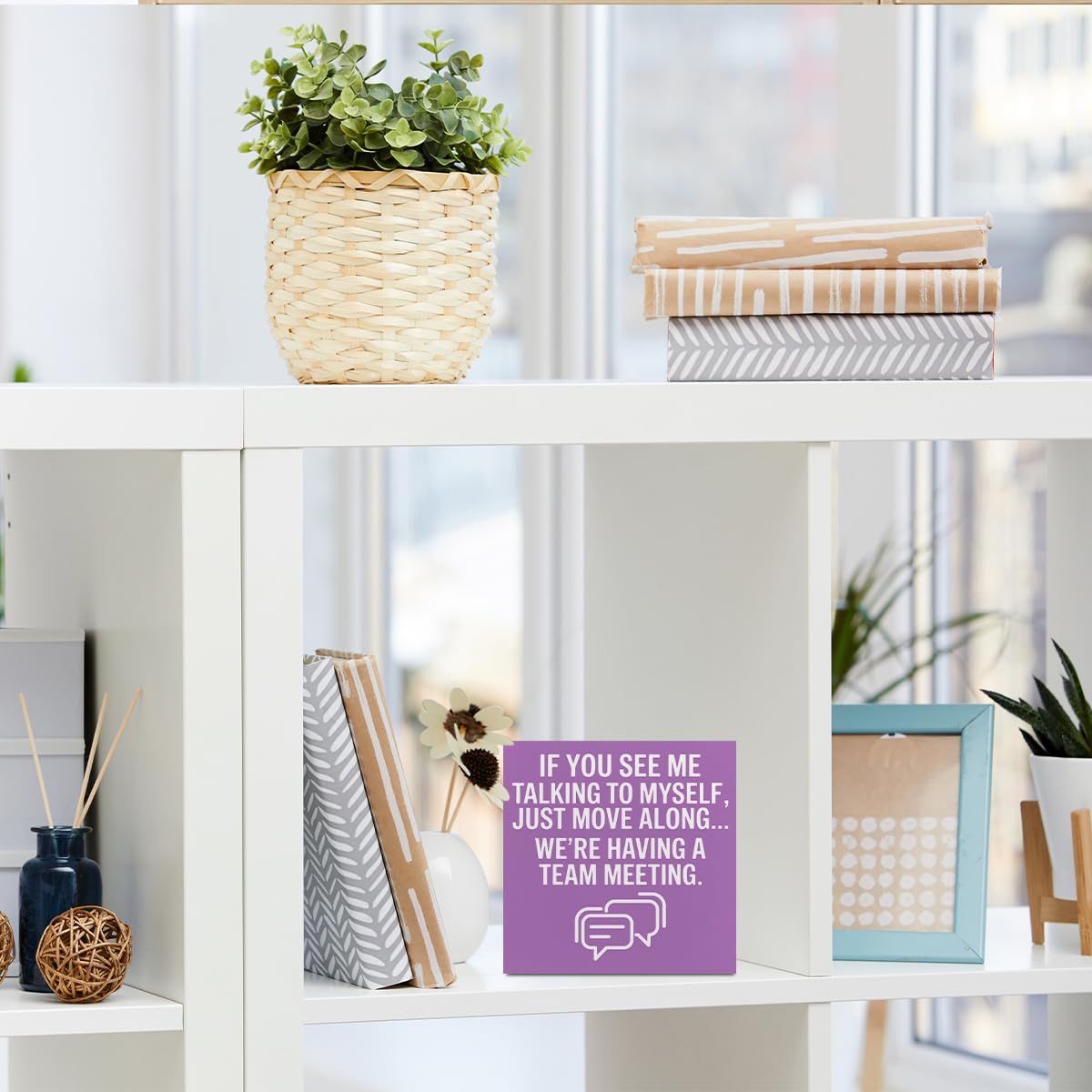 Cute Purple Desk Accessories For Women Wood Box Sign (Meeting)