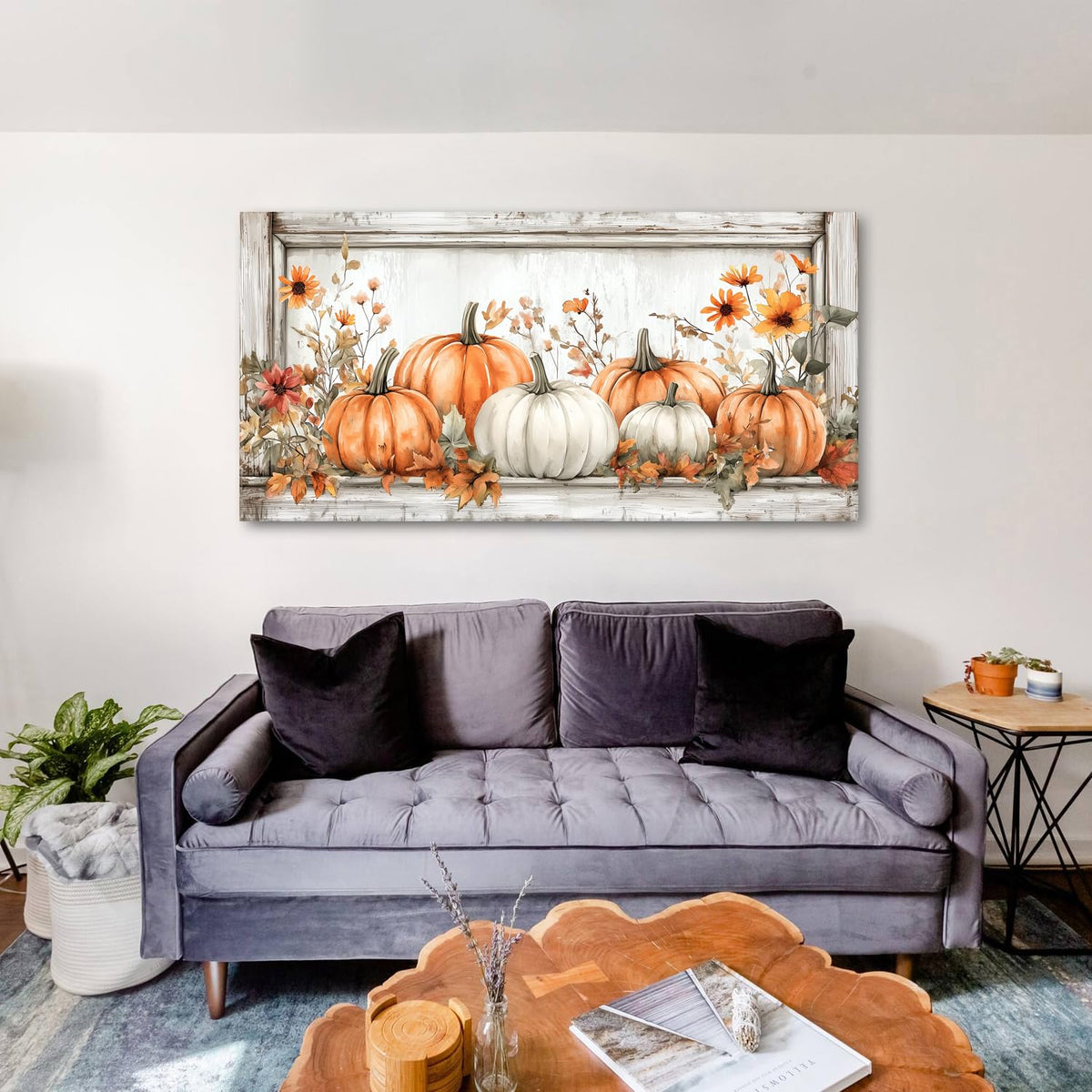 Farmhouse Pumpkin Canvas Wall Art Fall Pumpkins Pictures Wall Decor for Living Room Kitchen Dinner Room Decorations (60"x30"x1 / Pumpkin7)