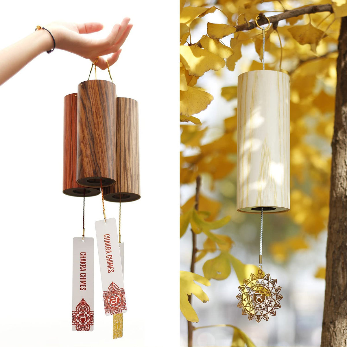 Chakra Chimes Natural Bamboo Wind Chimes Meditation Chord Windchime Wind Bell for Home Decoration Zen Mindfulness Throat Chakra (Throat)