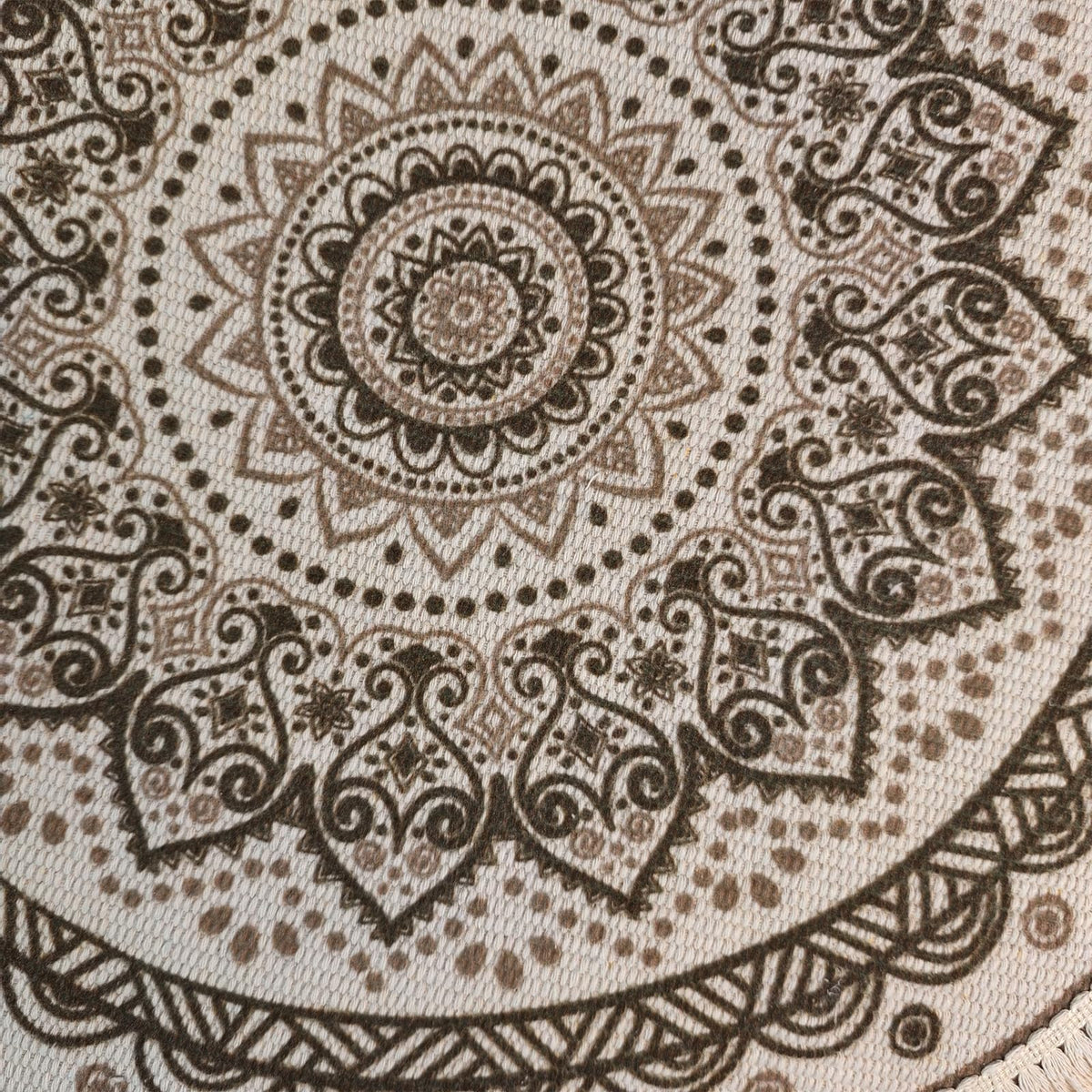 Boho Rustic Round Placemat for Dinning Table with Tassels (Beige)