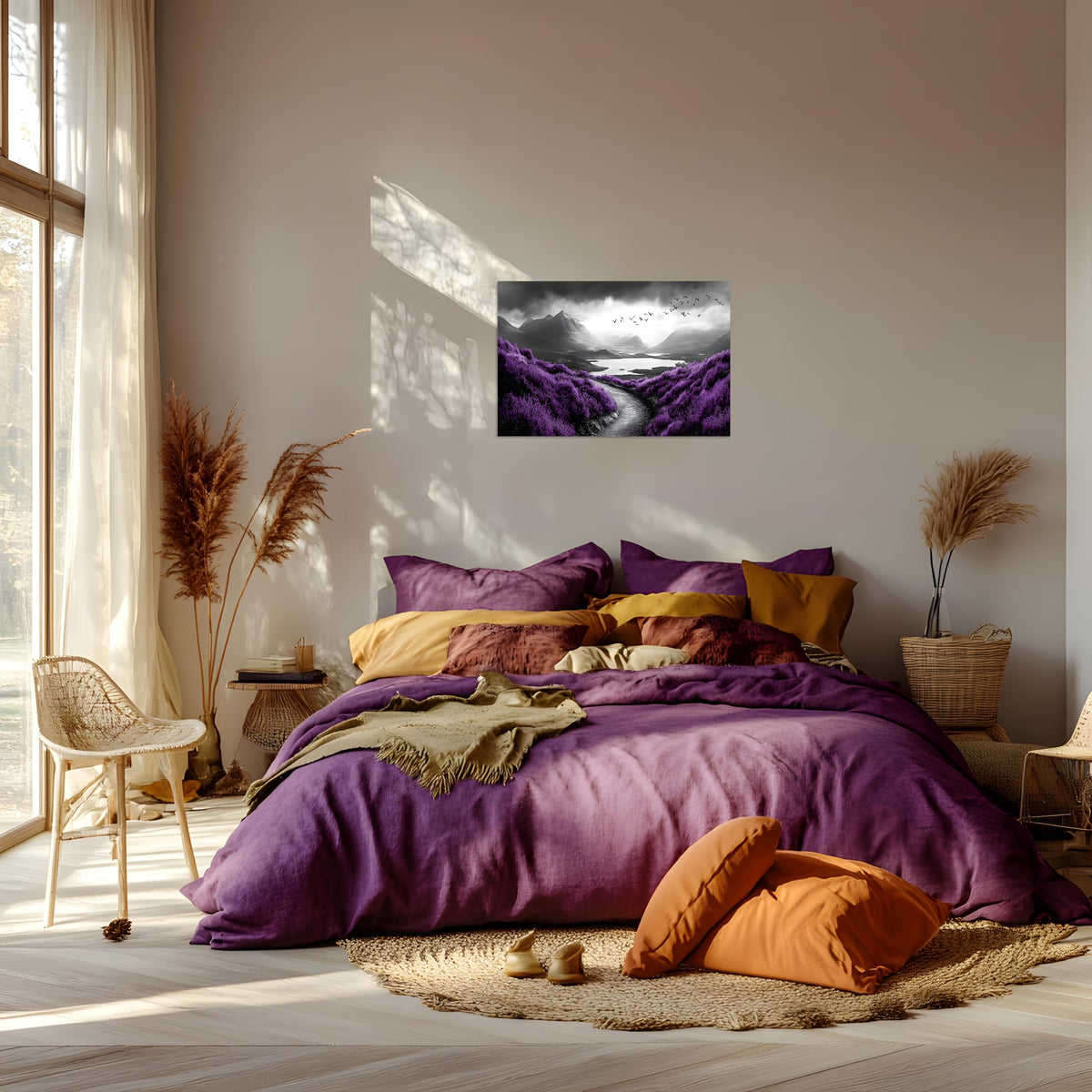 1 Panel Purple Picture for Bedroom Purple Flowers Landscape Paintings Canvas Wall Art Purple Pictures on Canvas Stretched and Framed for Home Decor Living Room Bedroom Wall Art 12x18 inch (18"L x 12"W / Purple Flower 11)