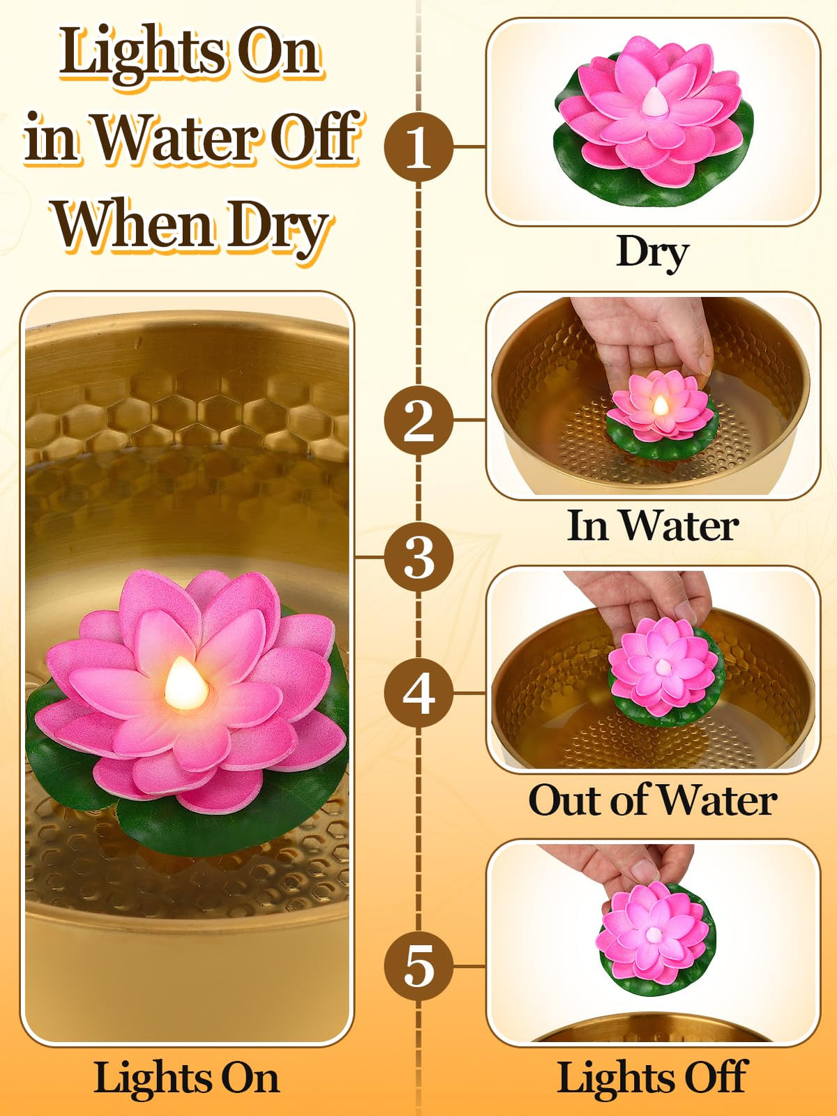 6pcs 3in Diwali Decorations Lotus Light (3 in)