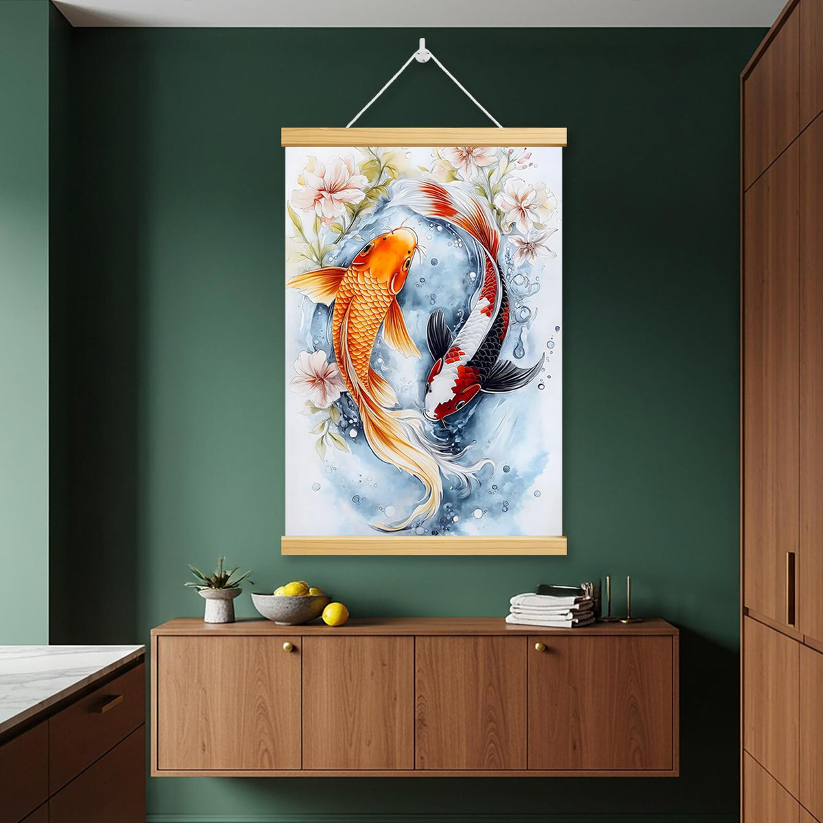 Koi Fish Canvas Wall Scroll (White)