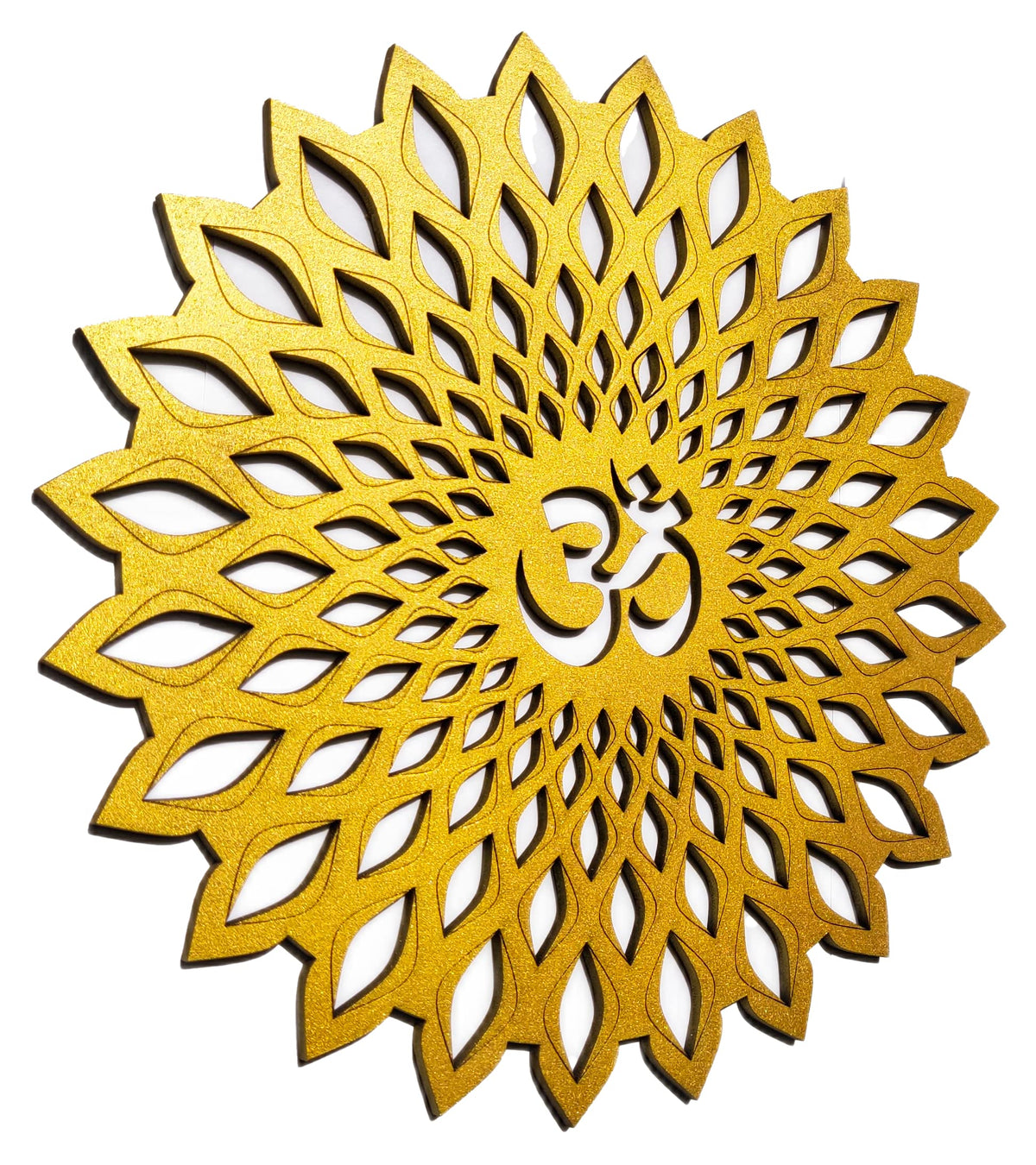 Golden Om Round Decorative Wall Art Mdf Wooden Om Chakra For Temple (Marking OM-Gold / 12"L x 12"W)